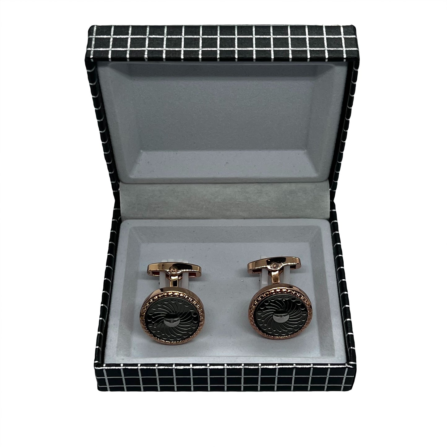 Cut Design Rose Gold Round Cufflinks
