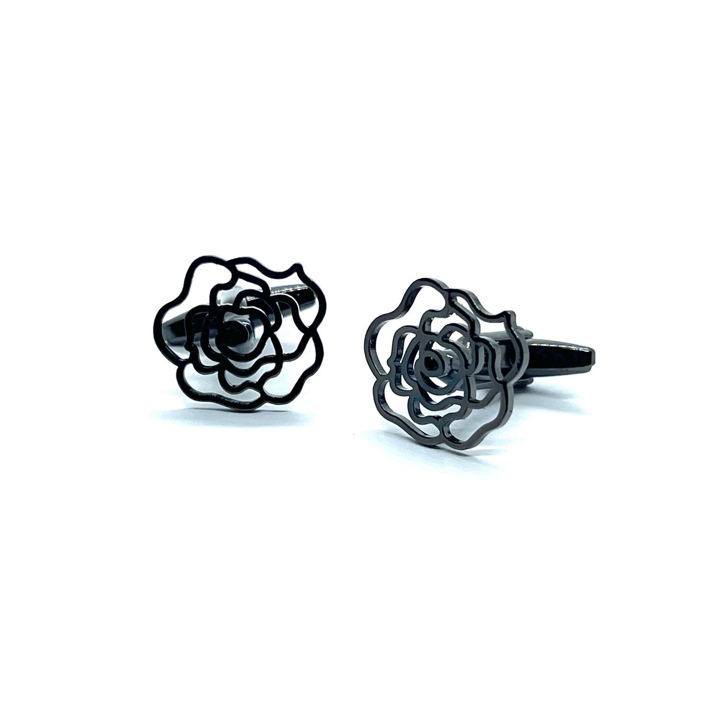 Rose Flower Grey Metallic Anime Cufflinks