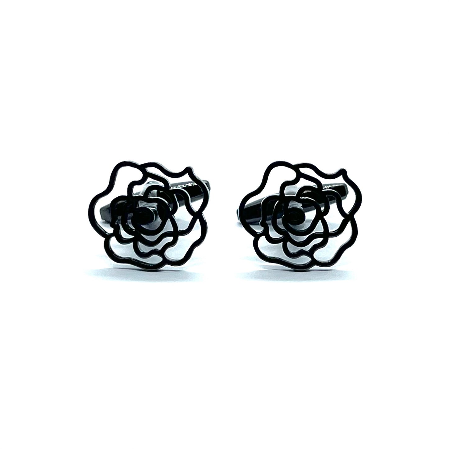 Rose Flower Grey Metallic Anime Cufflinks