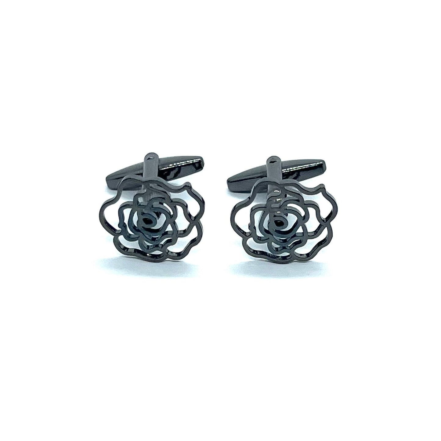 Rose Flower Grey Metallic Anime Cufflinks