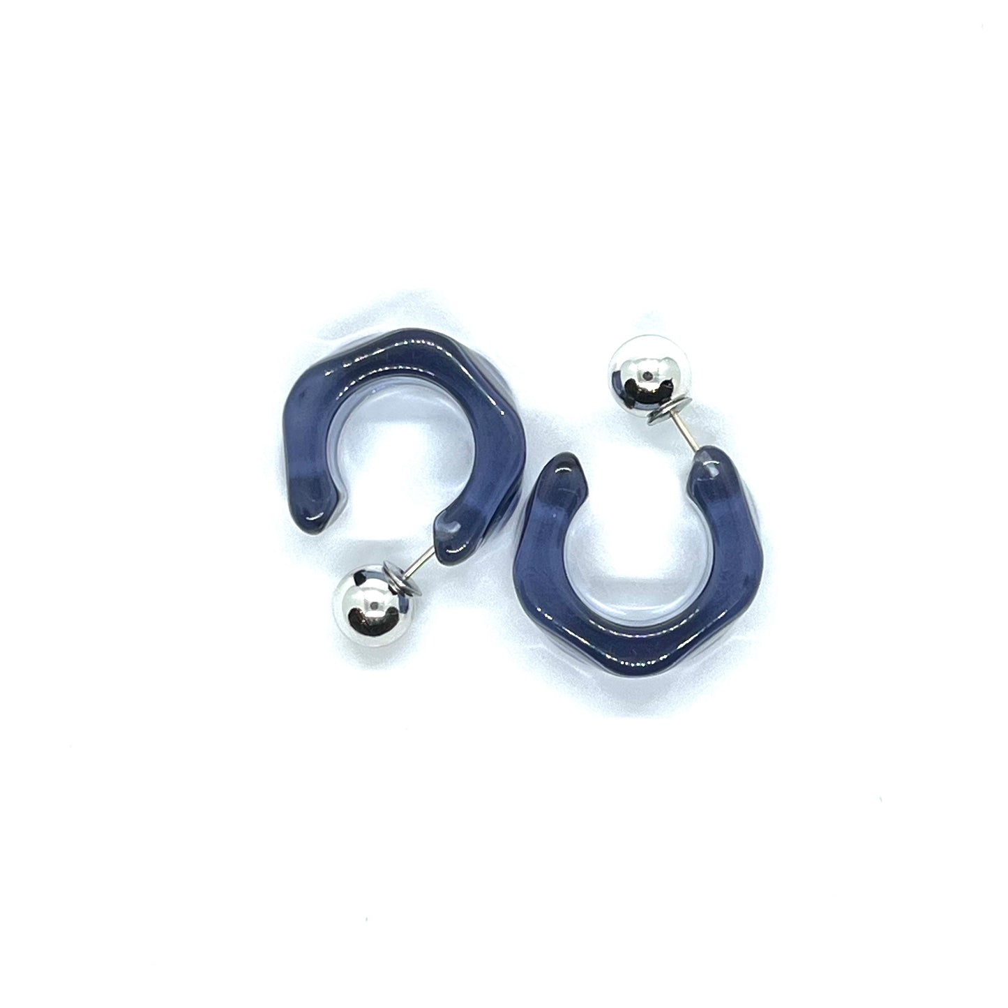 Transparent Resin Purple Bead Stud Earrings