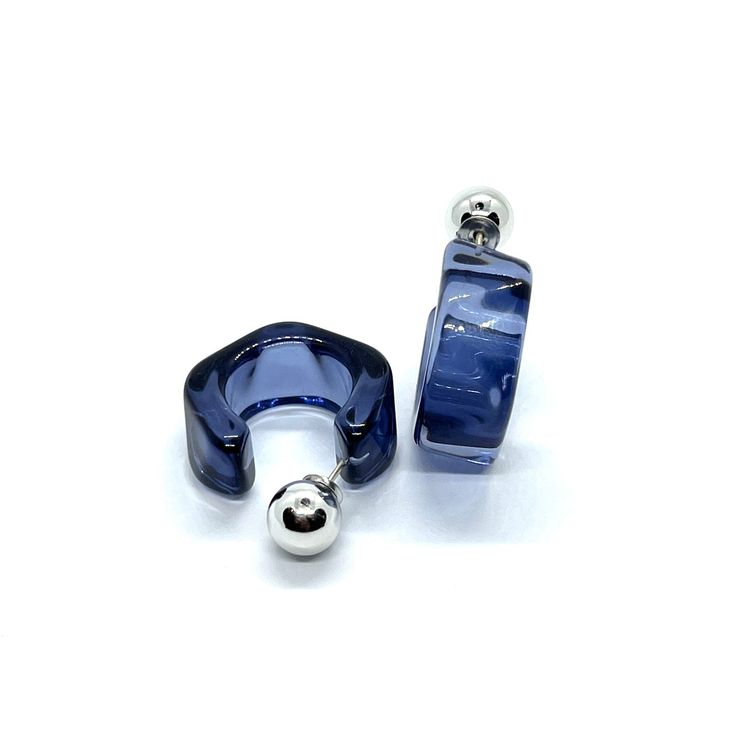Transparent Resin Purple Bead Stud Earrings