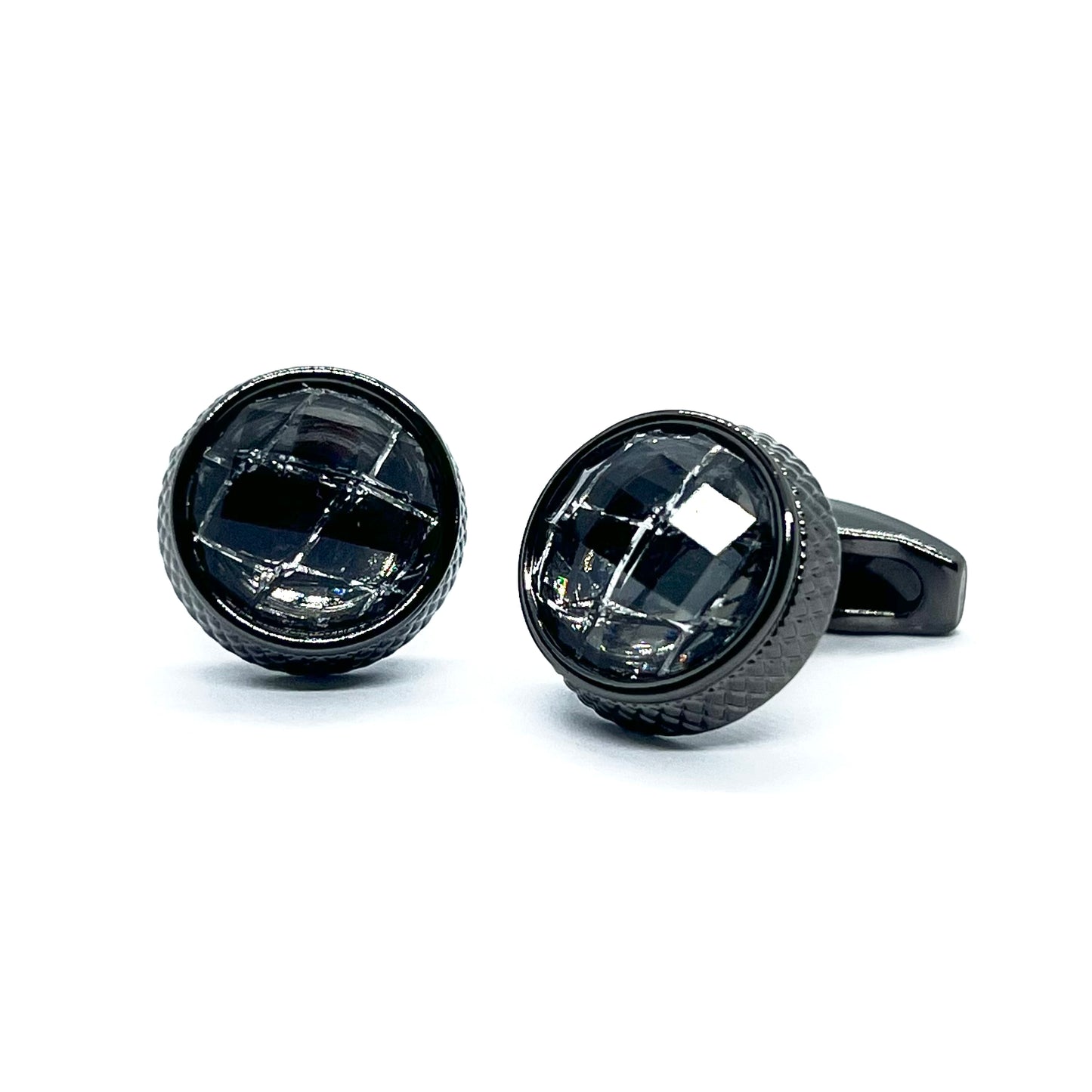 Silver Lined Glass Grey Metallic Cufflinks