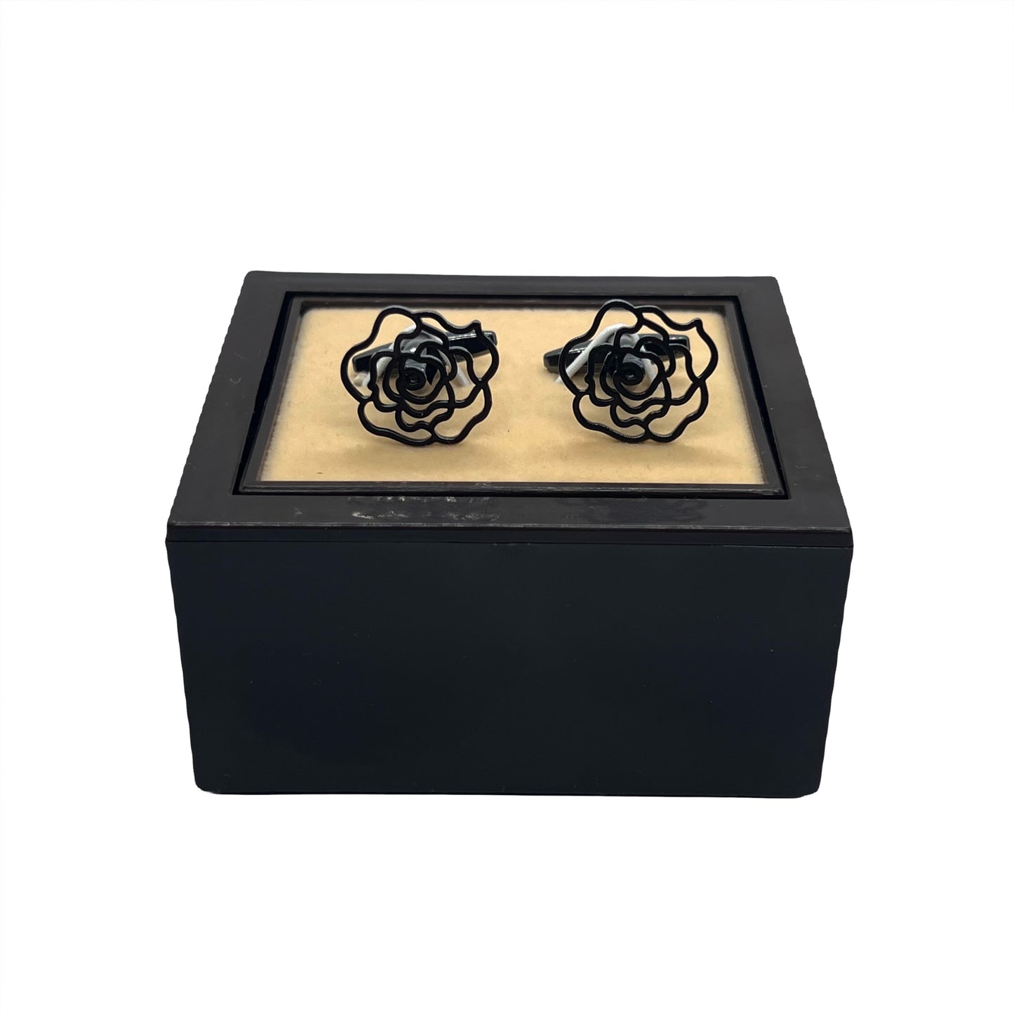Rose Flower Grey Metallic Anime Cufflinks