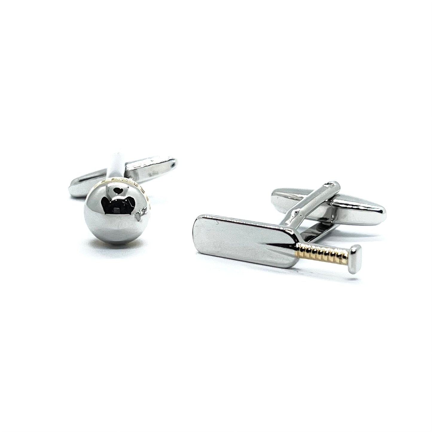 Cricket Bat Ball Golden Silver Cufflinks