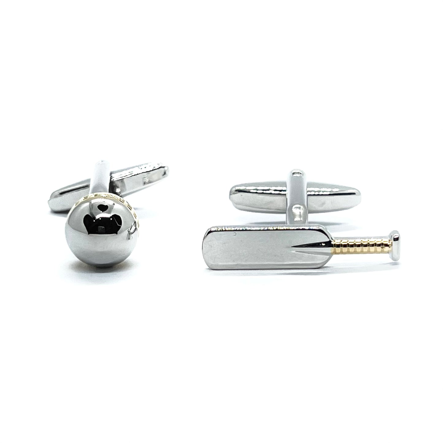 Cricket Bat Ball Golden Silver Cufflinks