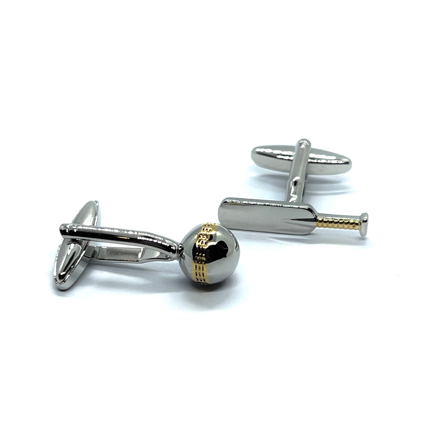 Cricket Bat Ball Golden Silver Cufflinks