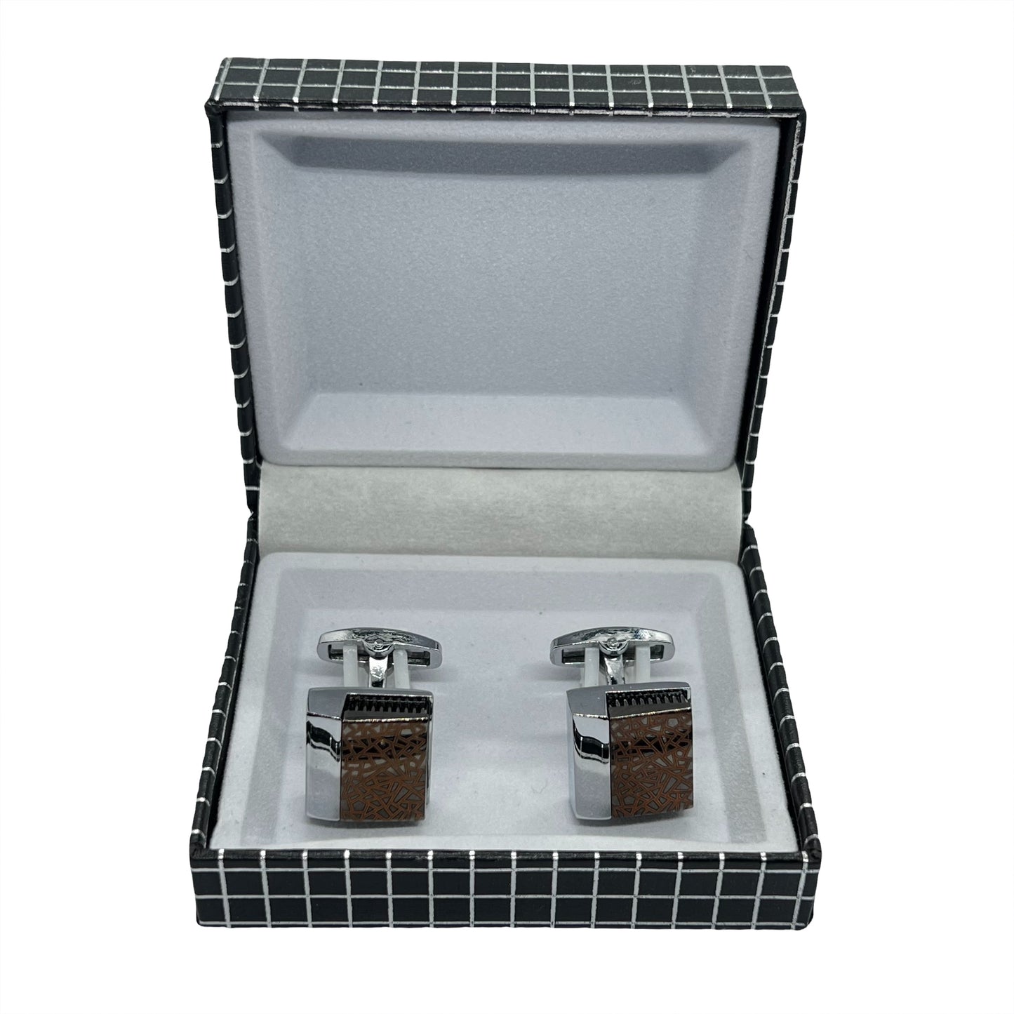 Half Cut Laser Design Silver Cufflinks