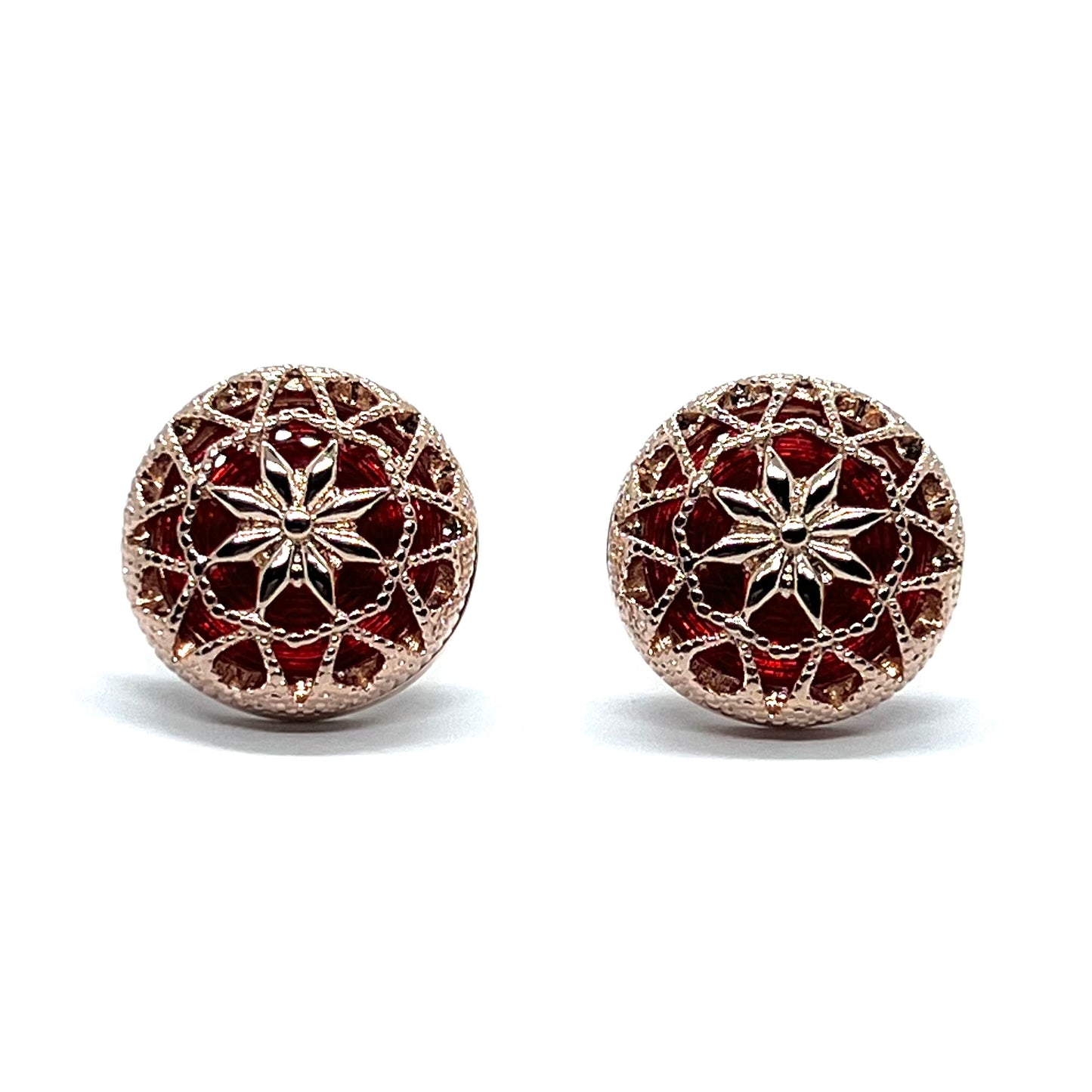 Vintage Hollow Red Resin Rose Gold Cufflinks