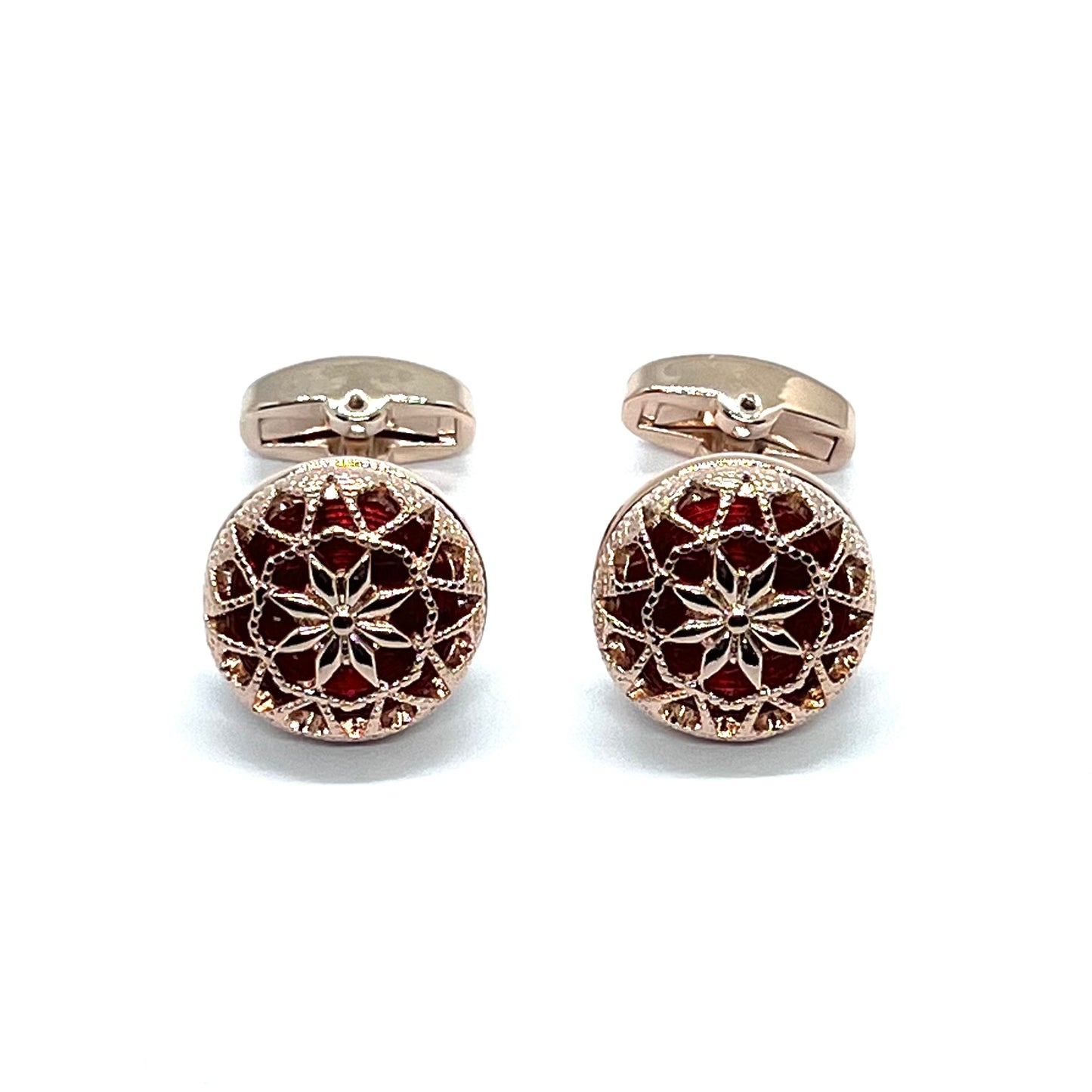 Vintage Hollow Red Resin Rose Gold Cufflinks