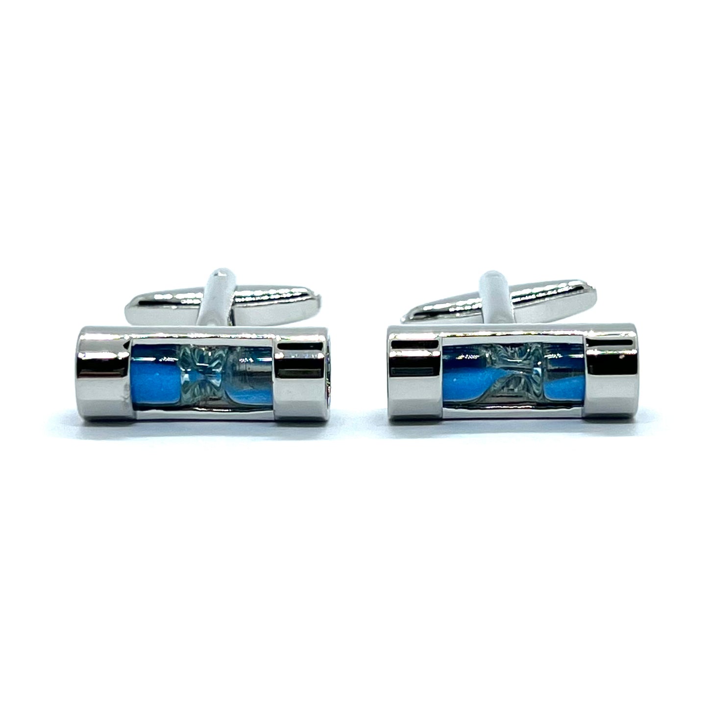 Blue Functional Hourglass Silver Cufflinks