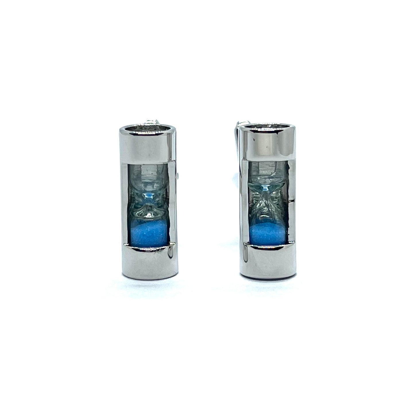 Blue Functional Hourglass Silver Cufflinks