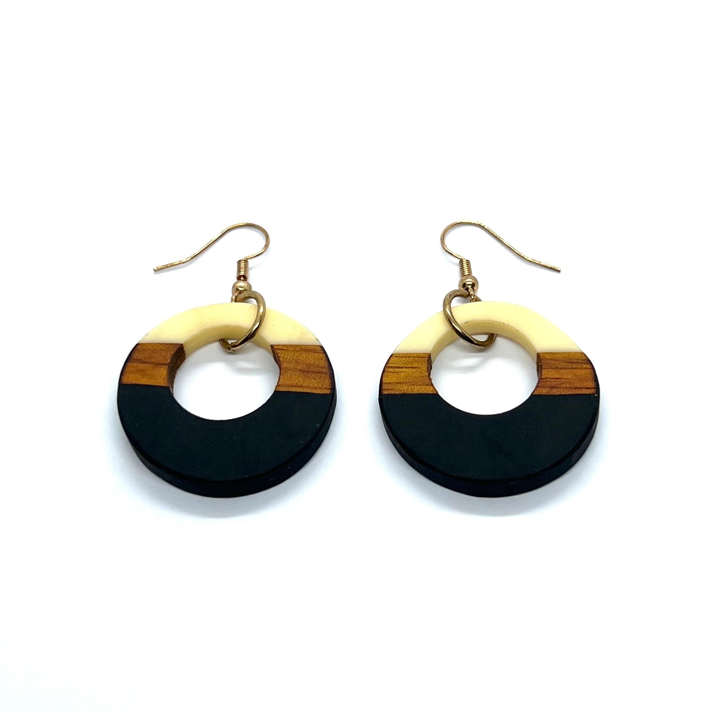 Wood Resin Round Hoop Earrings