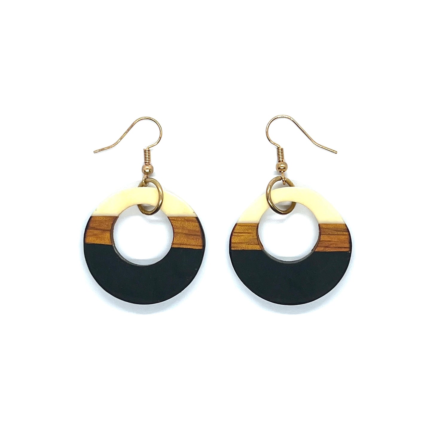 Wood Resin Round Hoop Earrings