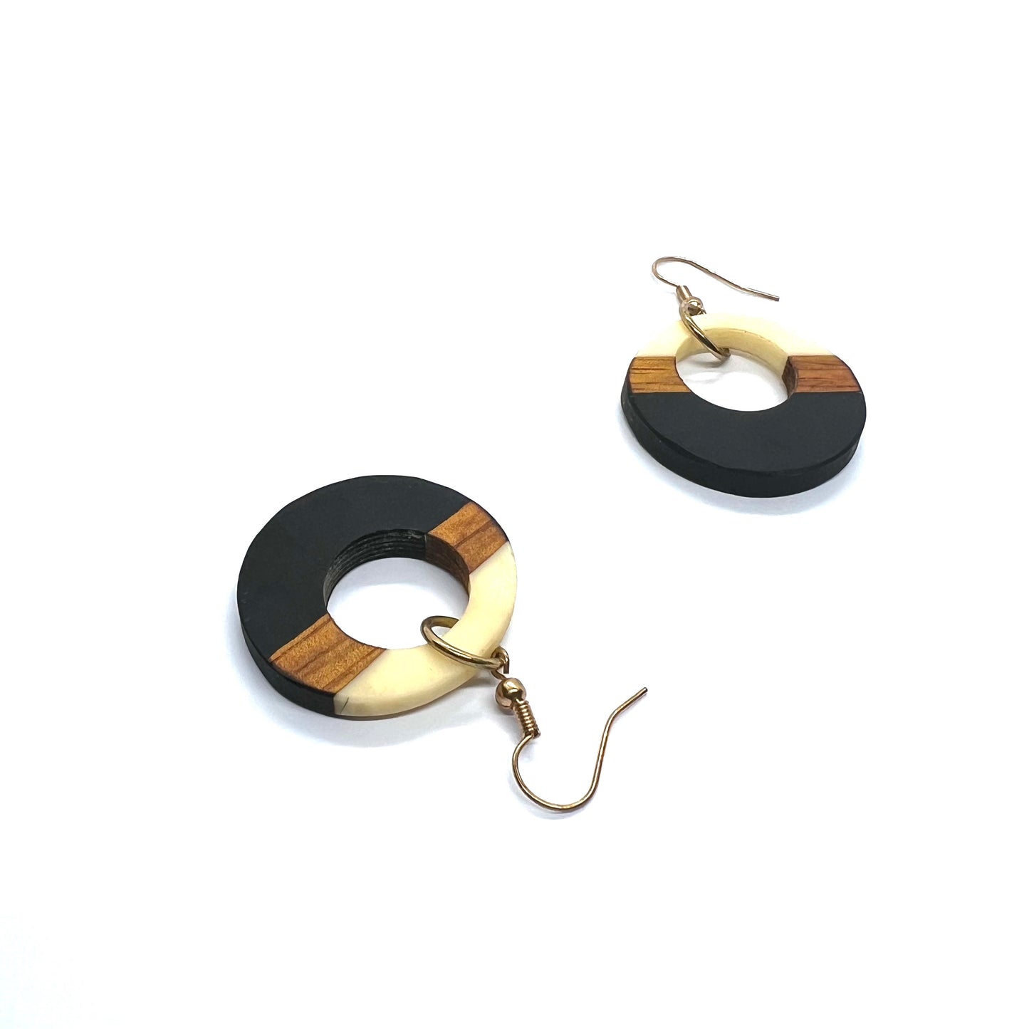 Wood Resin Round Hoop Earrings