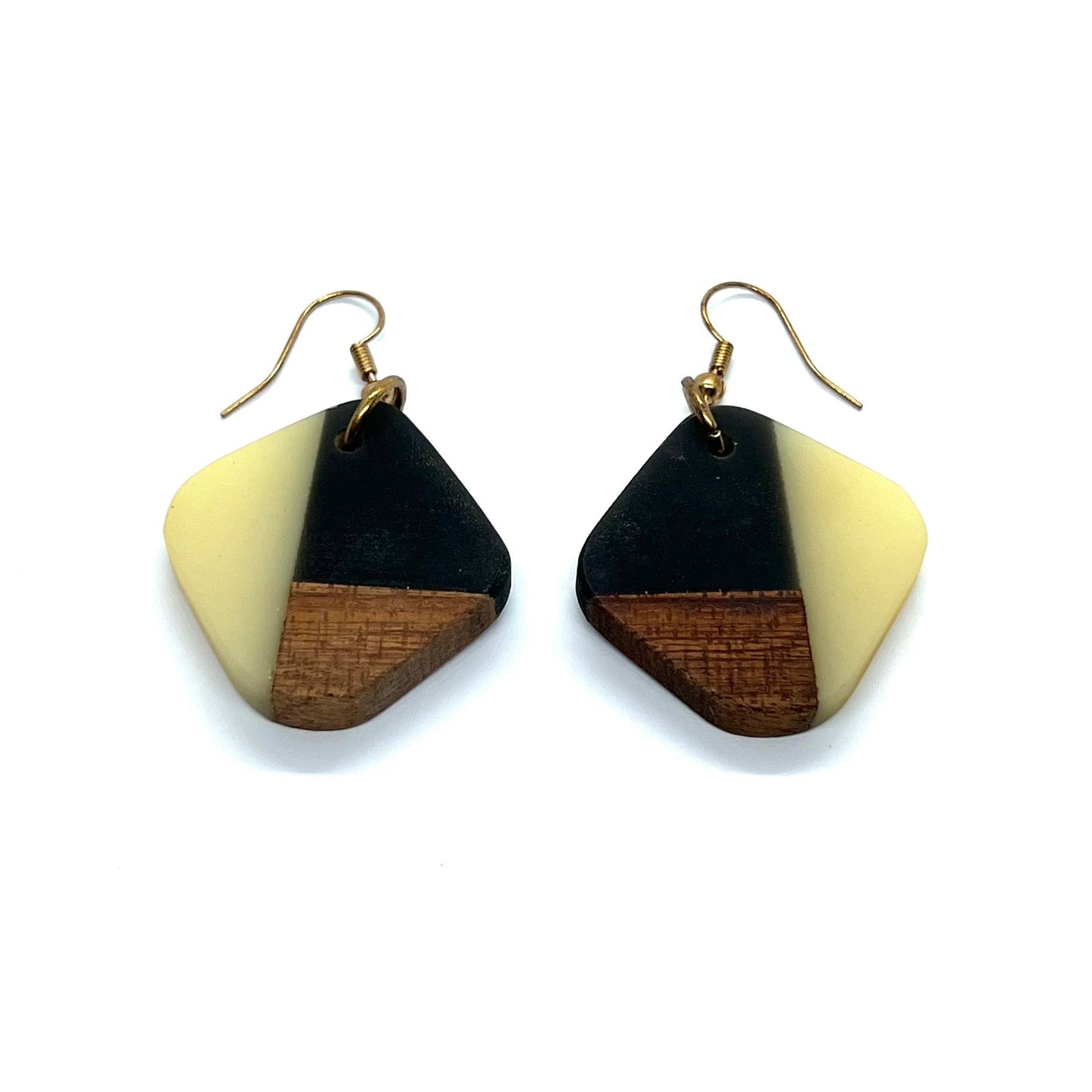 Wood Resin Rhombus Earrings