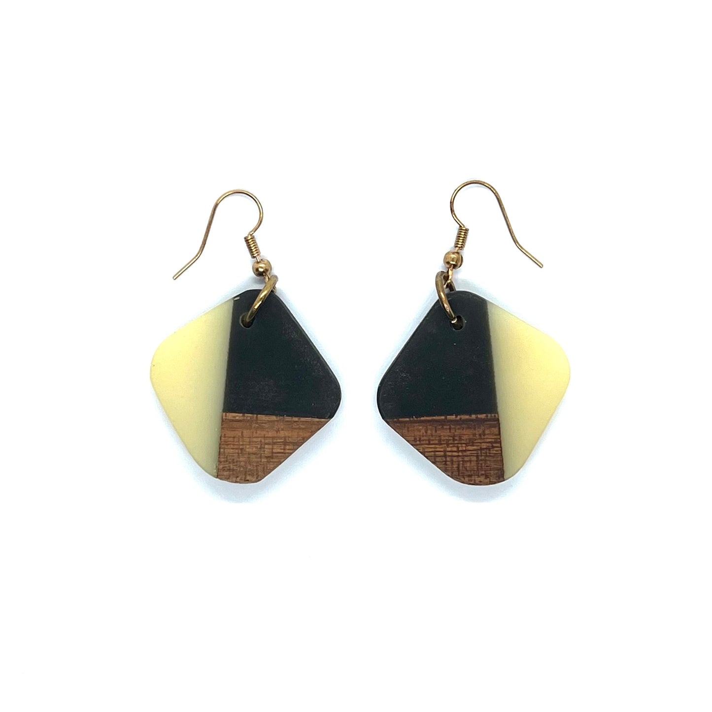 Wood Resin Rhombus Earrings