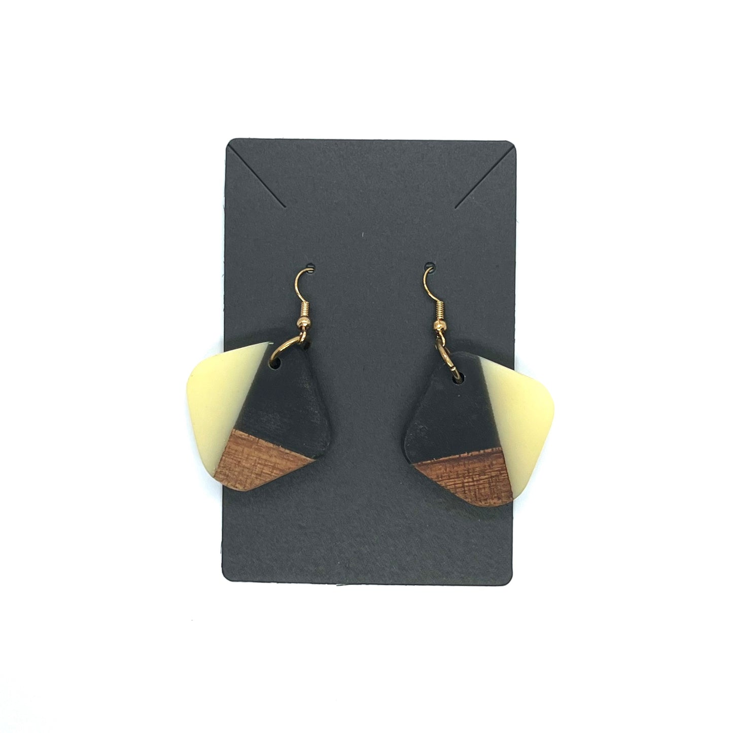 Wood Resin Rhombus Earrings