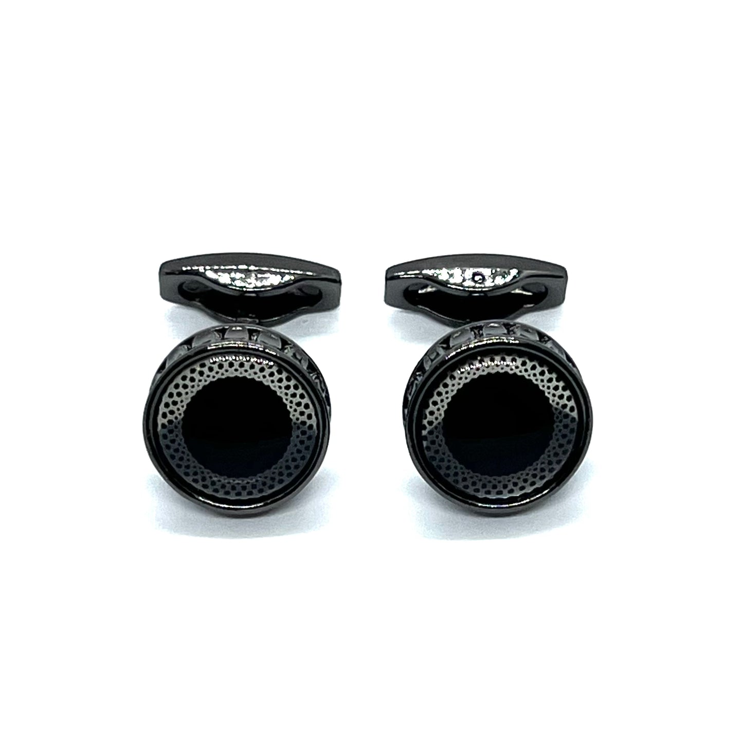 Silver Round Glass Curva Grey Metallic Cufflinks