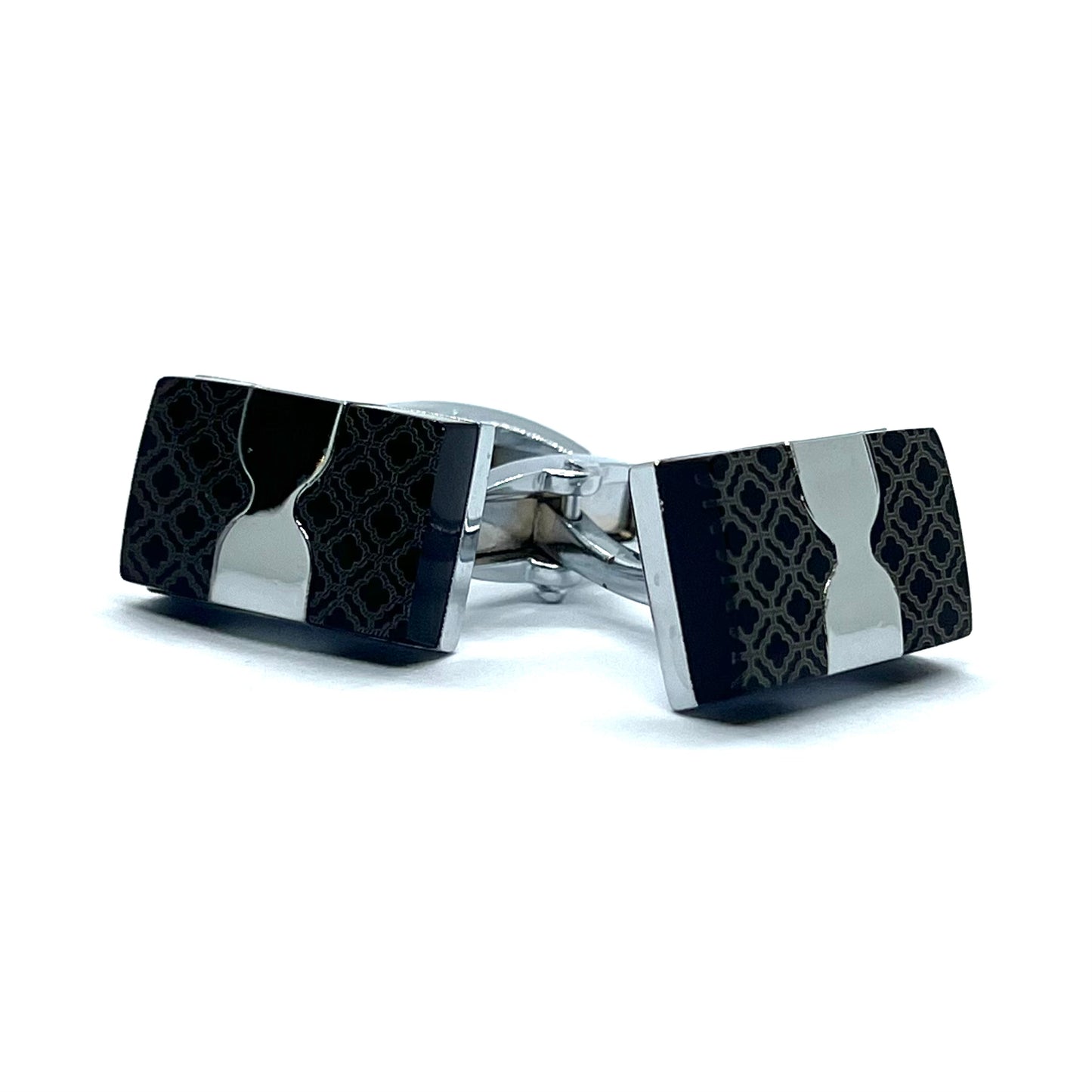 Cross Pattern Black Silver Bow Cufflinks