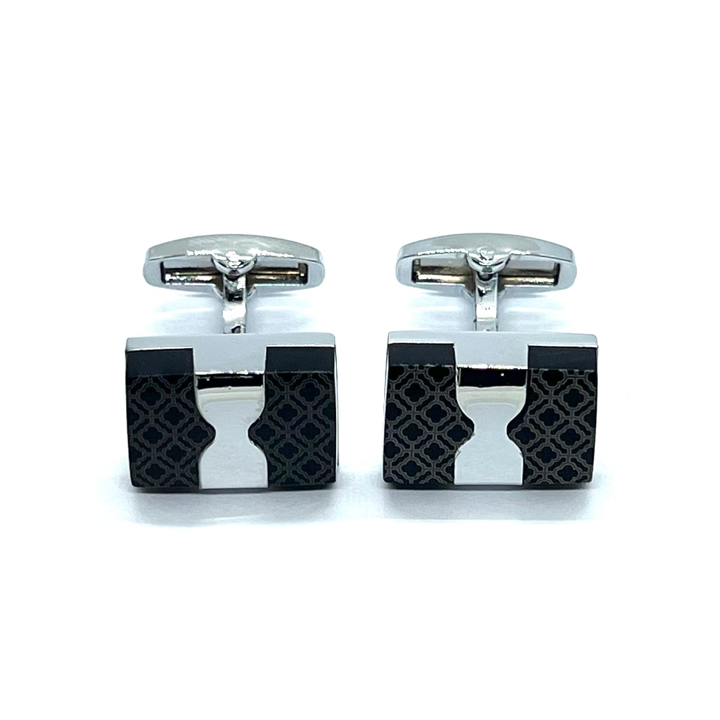 Cross Pattern Black Silver Bow Cufflinks