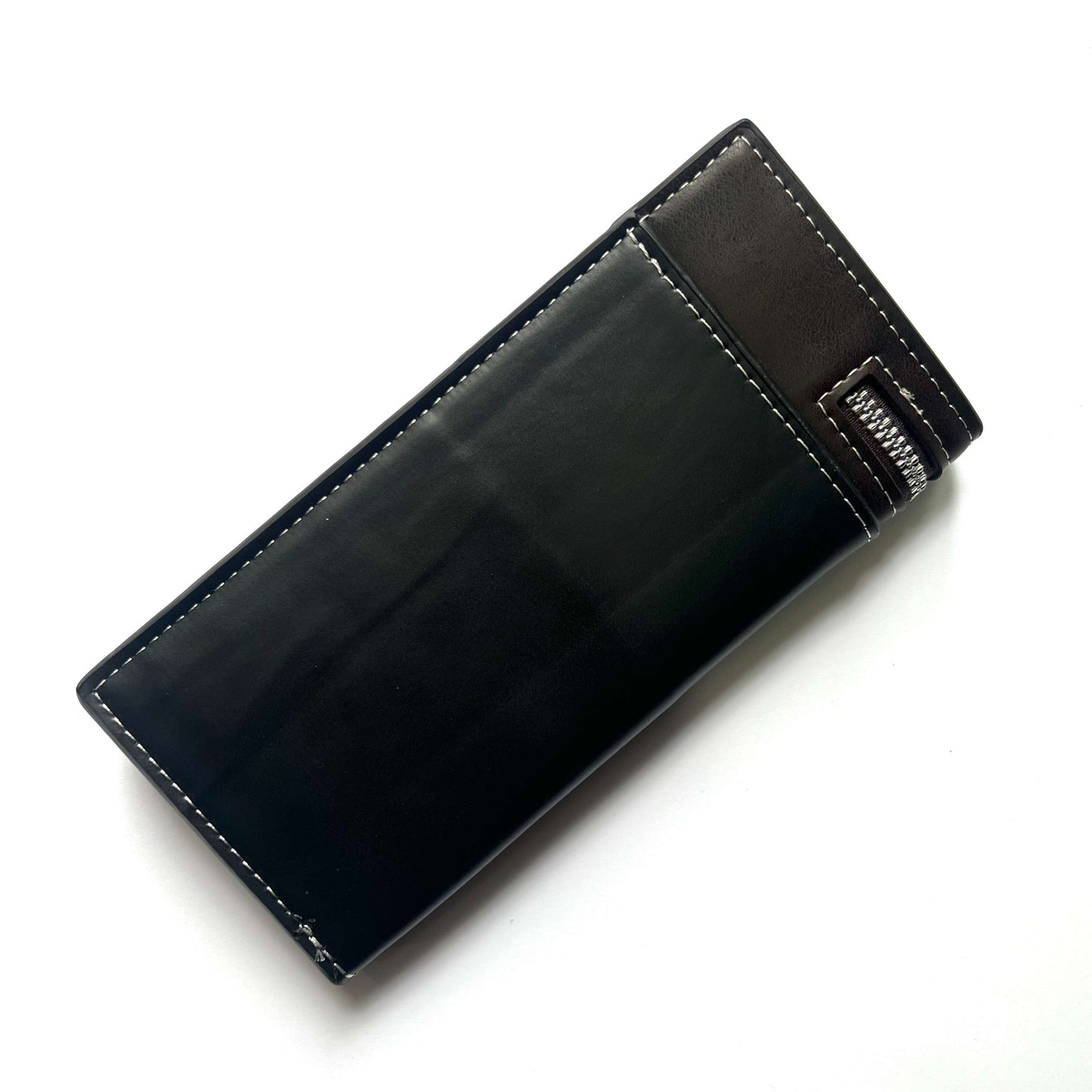 BIDENLI Leather Long Black Brown Zipper Bi-fold Long Wallet