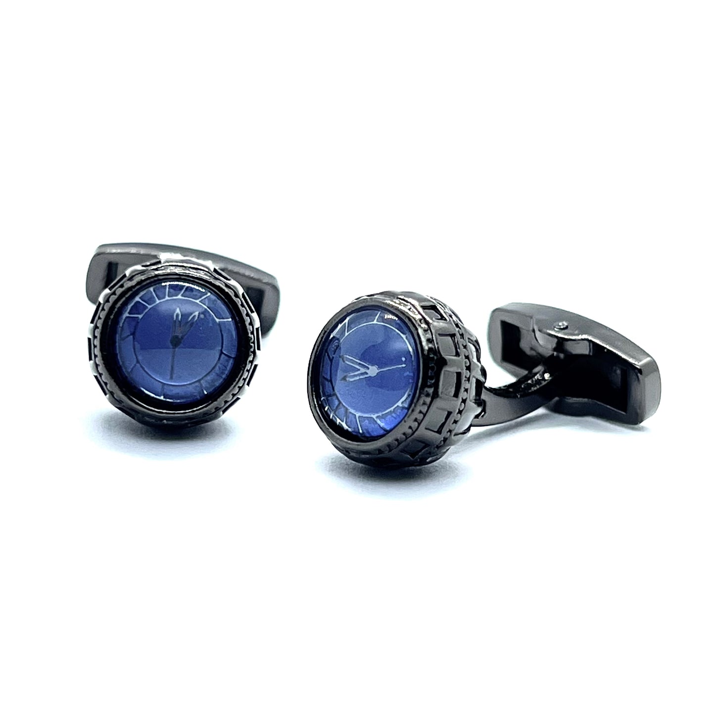 Blue Clock Grey Metallic Long Cufflinks
