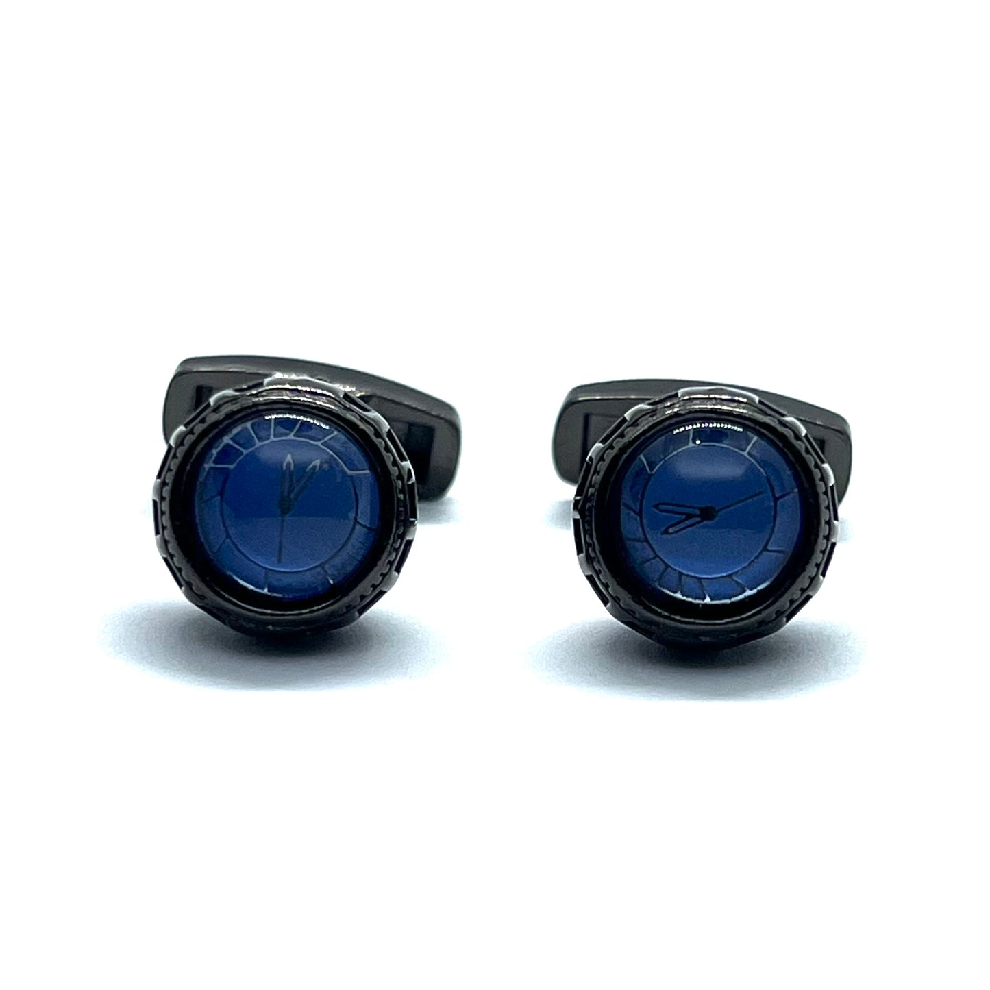 Blue Clock Grey Metallic Long Cufflinks
