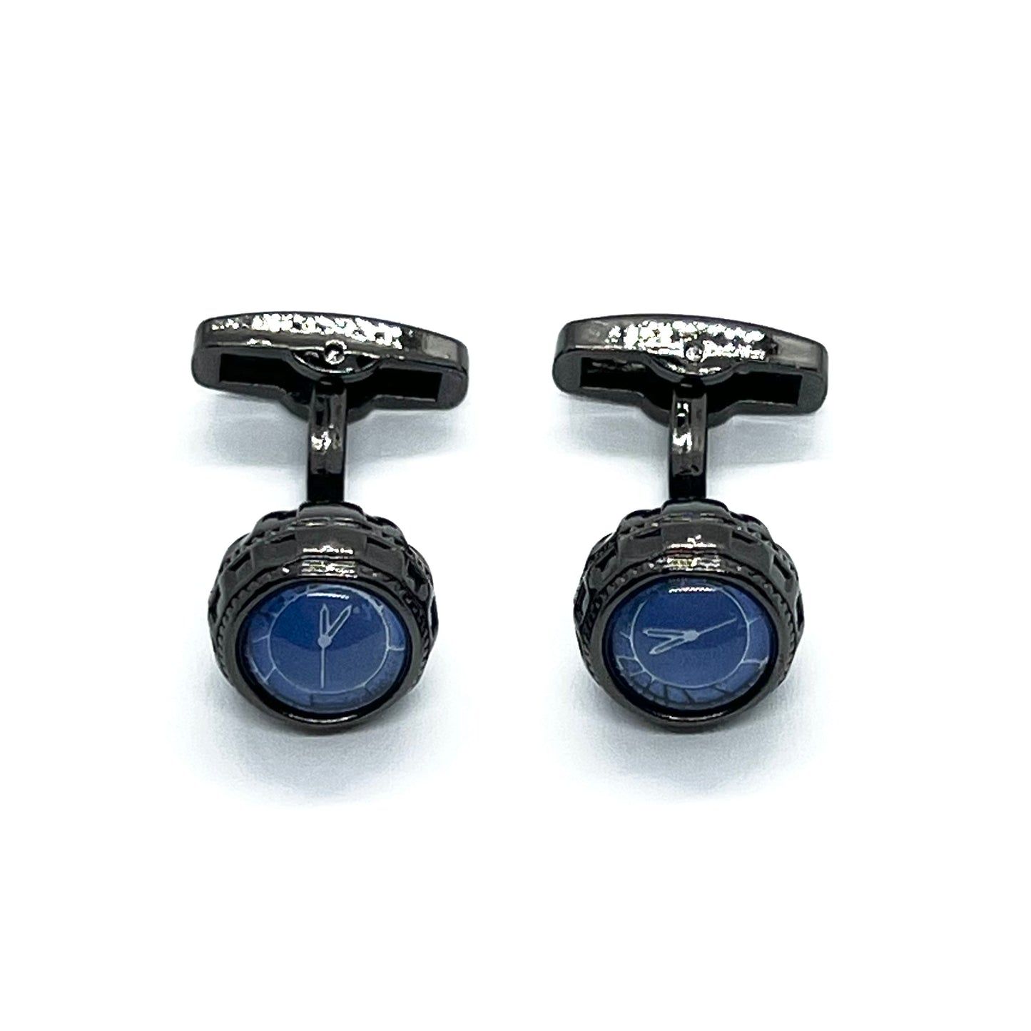 Blue Clock Grey Metallic Long Cufflinks