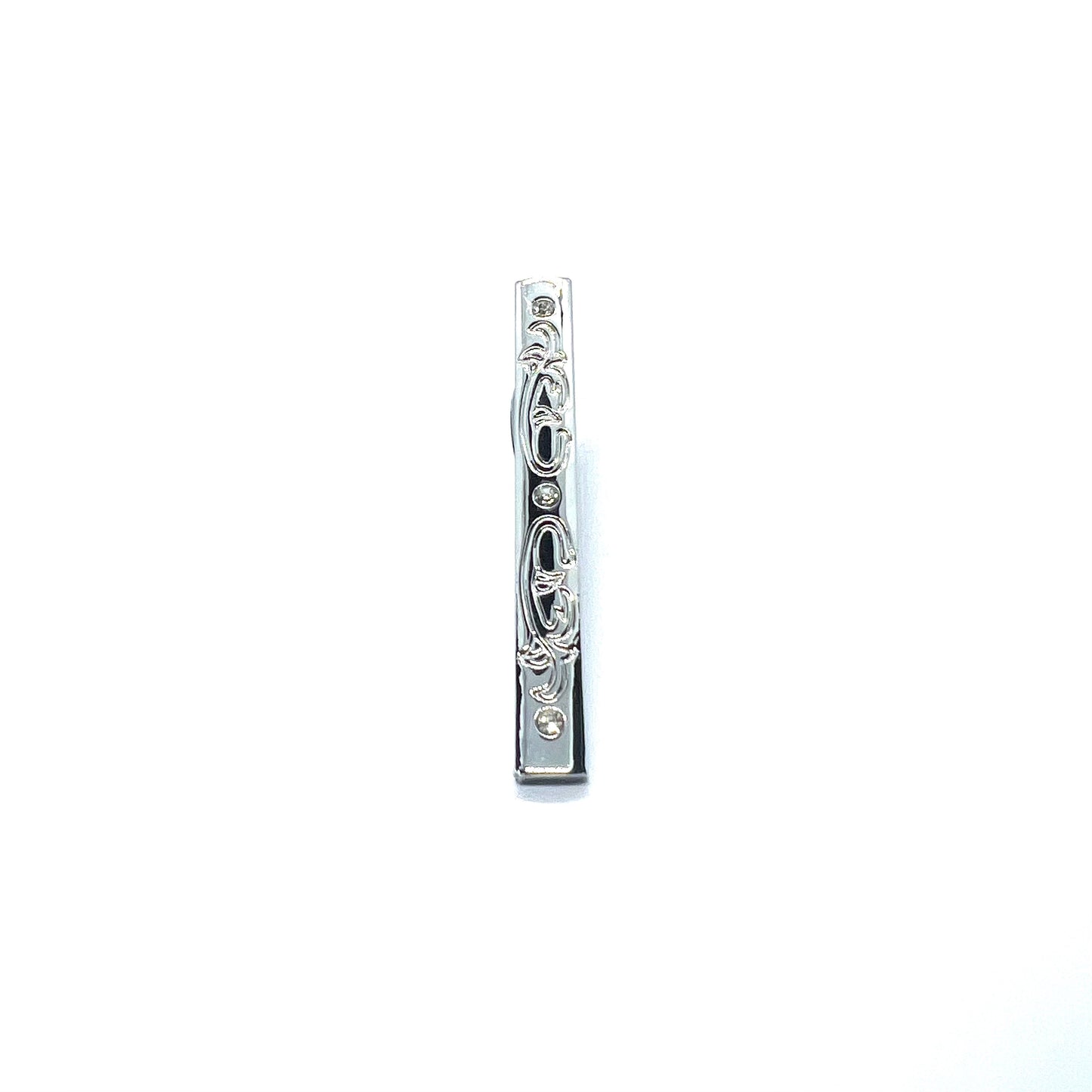 Floral Rhinestone Silver Tie Clip