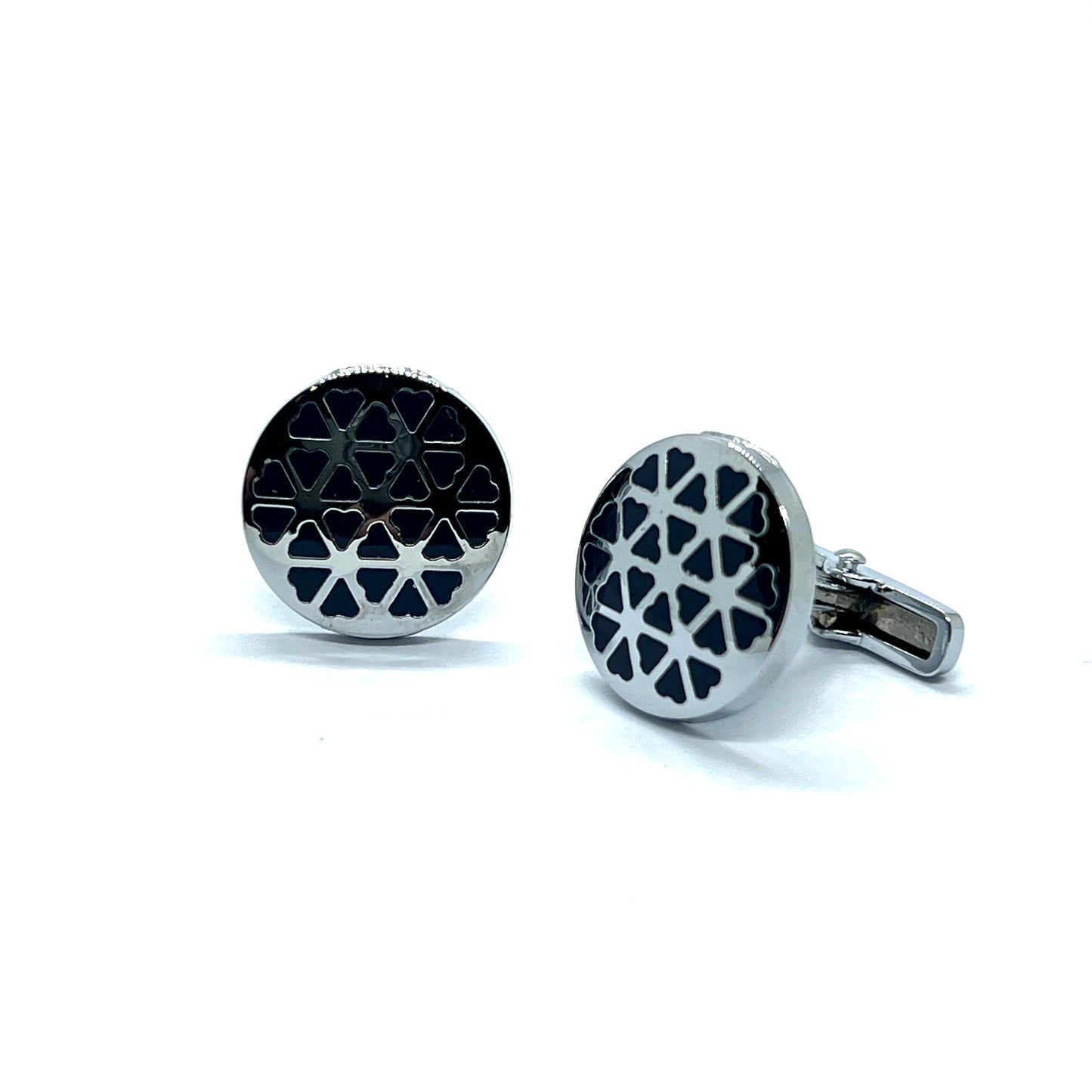 Round Floral Blue Silver Cufflinks