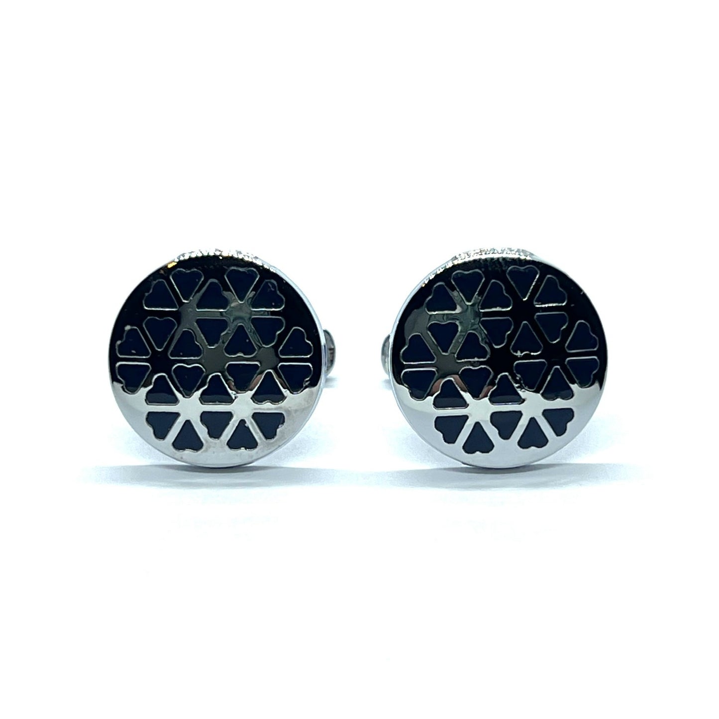 Round Floral Blue Silver Cufflinks