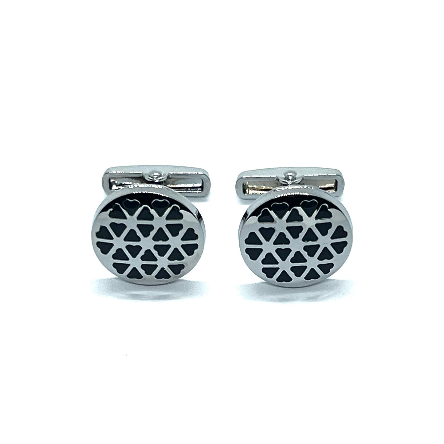 Round Floral Blue Silver Cufflinks