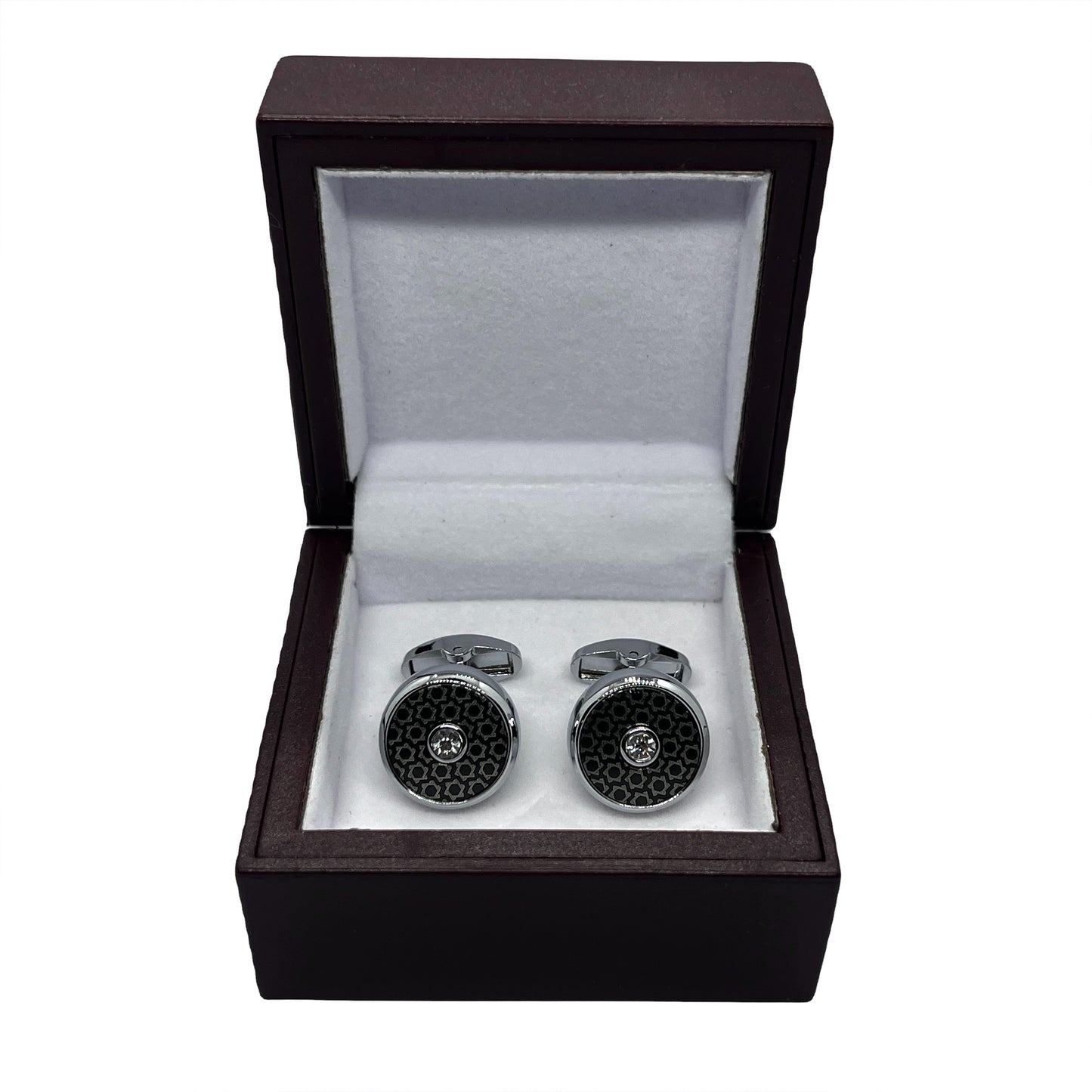 Rhino Hexa Stars Round Silver cufflinks