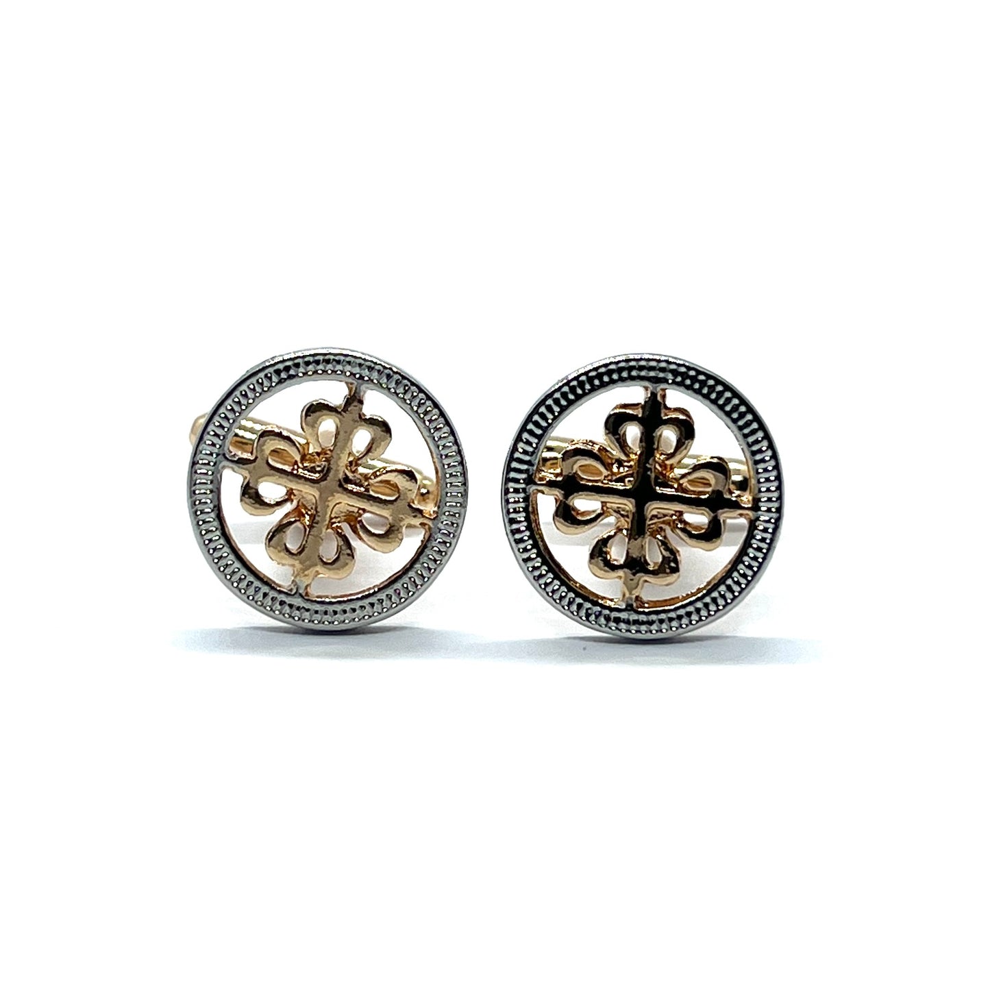 Vintage Cross Golden Silver Round Cufflinks