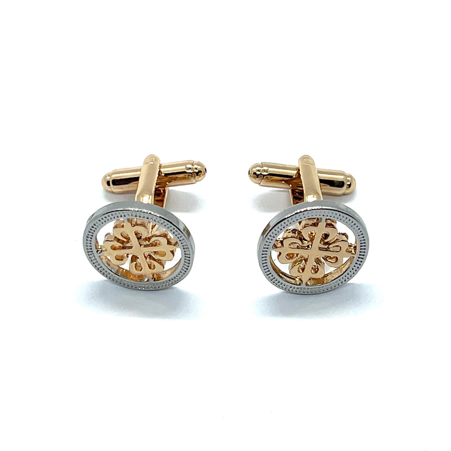 Vintage Cross Golden Silver Round Cufflinks