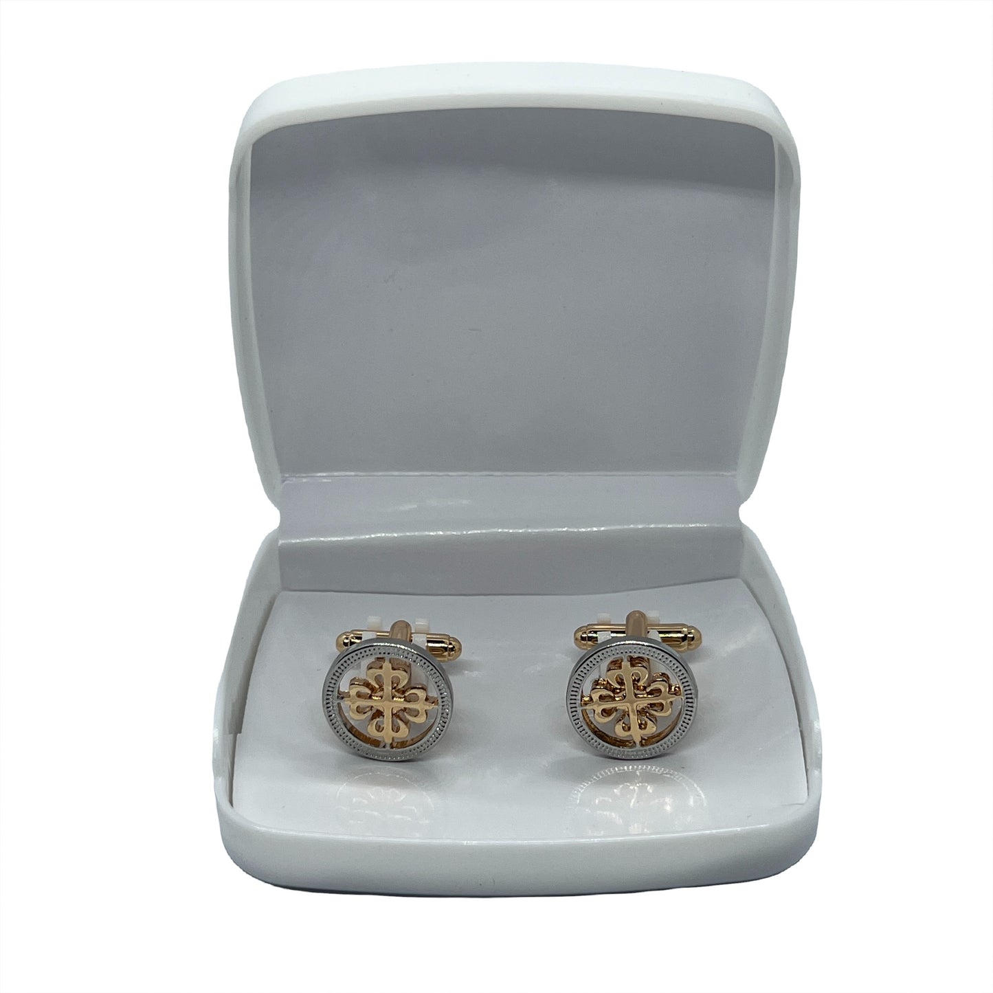 Vintage Cross Golden Silver Round Cufflinks