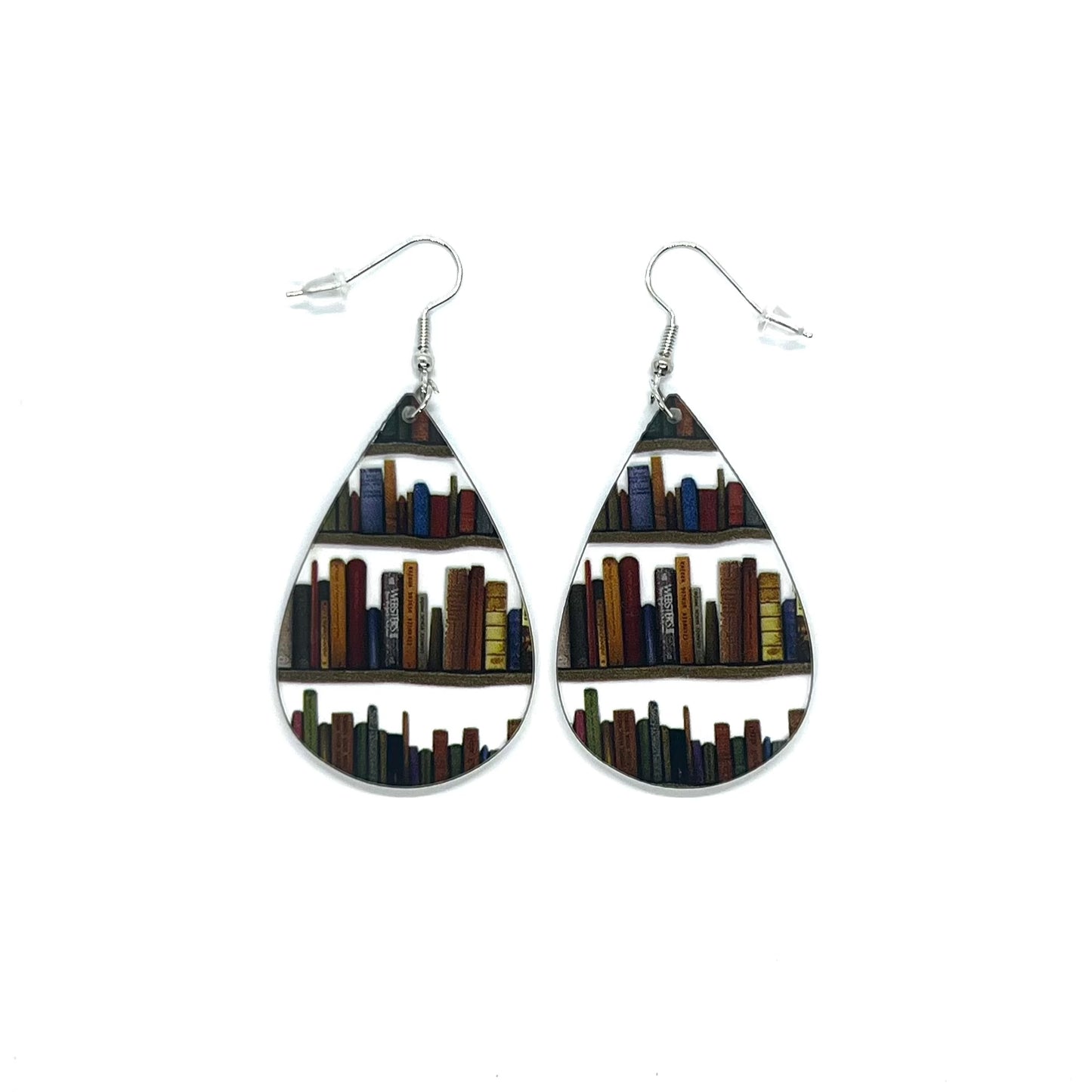 Acrylic Library Bookshelf Teardrop Pendant Earrings