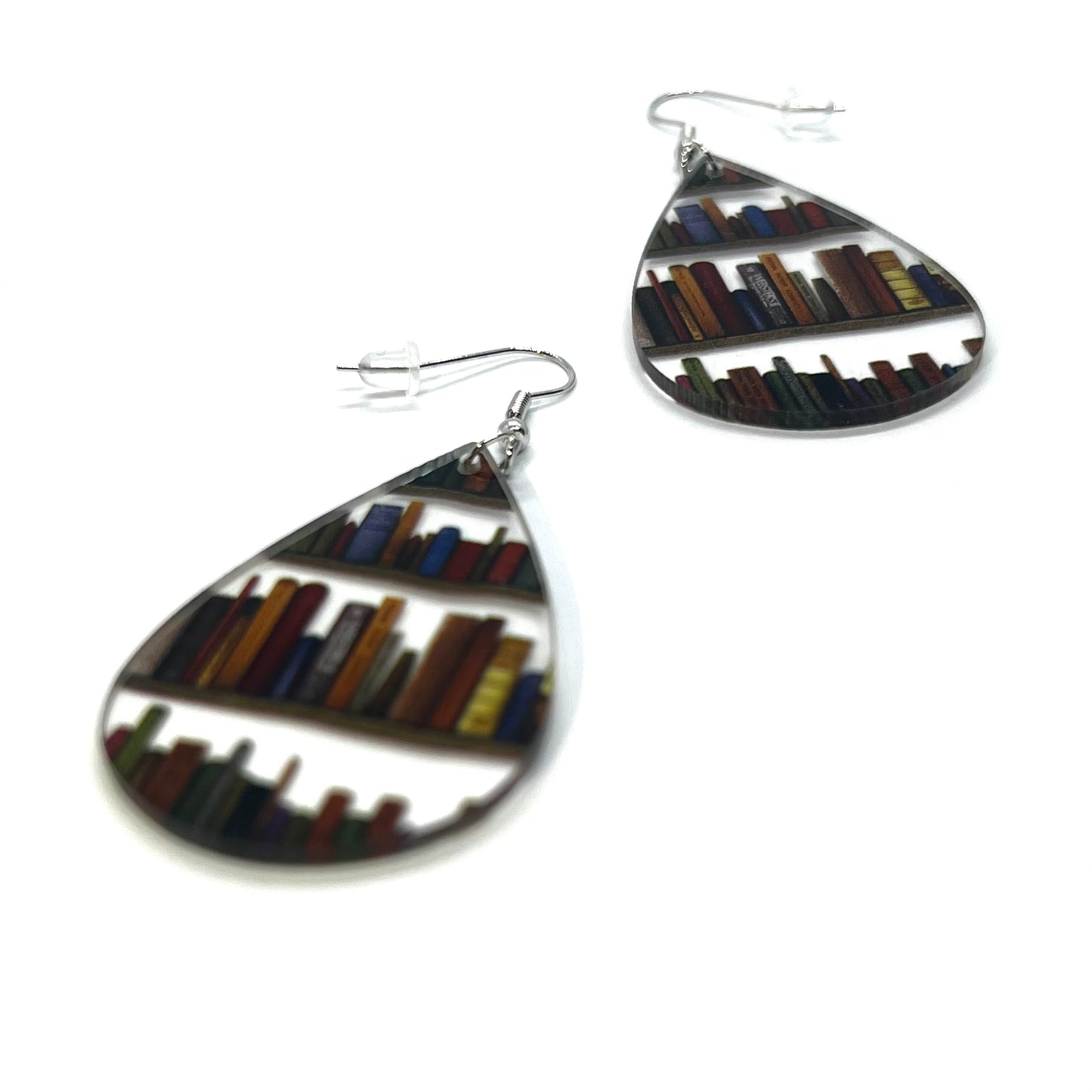 Acrylic Library Bookshelf Teardrop Pendant Earrings