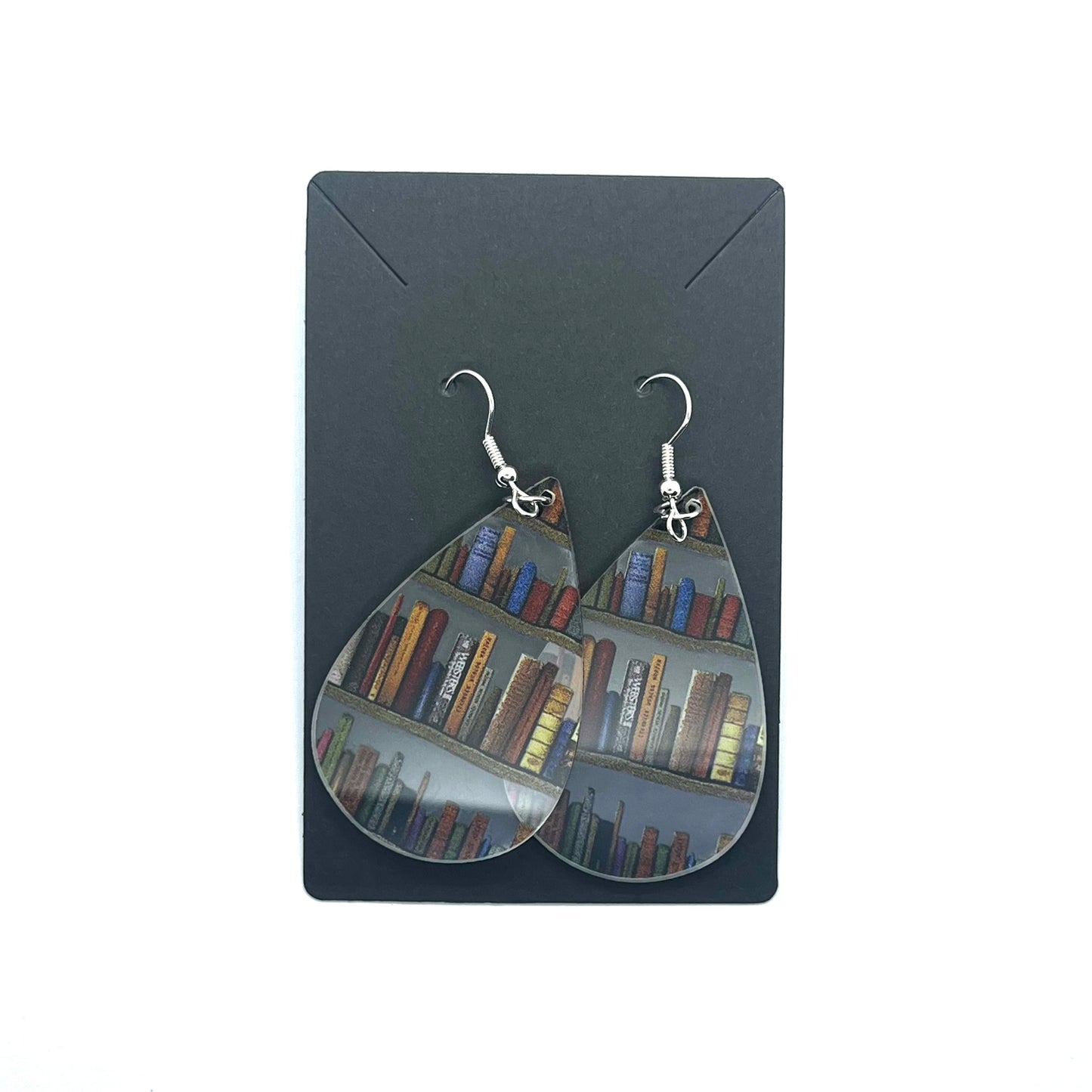 Acrylic Library Bookshelf Teardrop Pendant Earrings