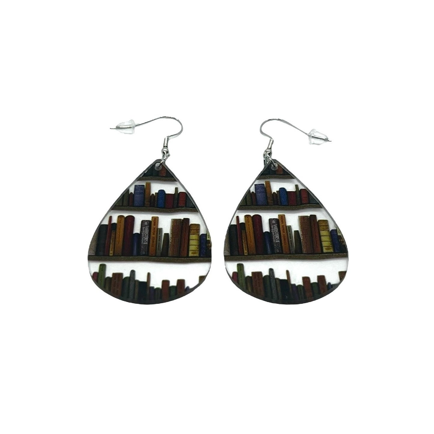 Acrylic Library Bookshelf Teardrop Pendant Earrings