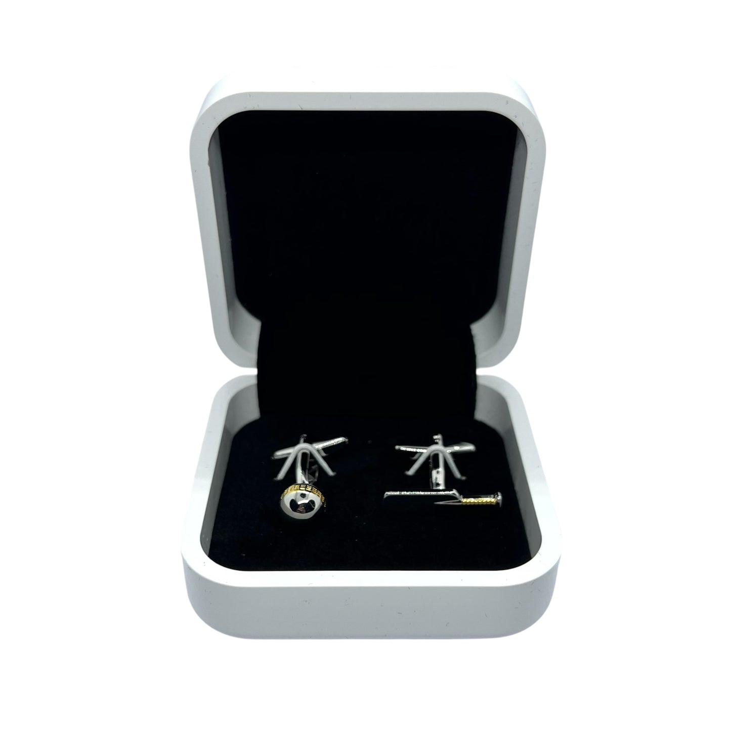 Cricket Bat Ball Golden Silver Cufflinks