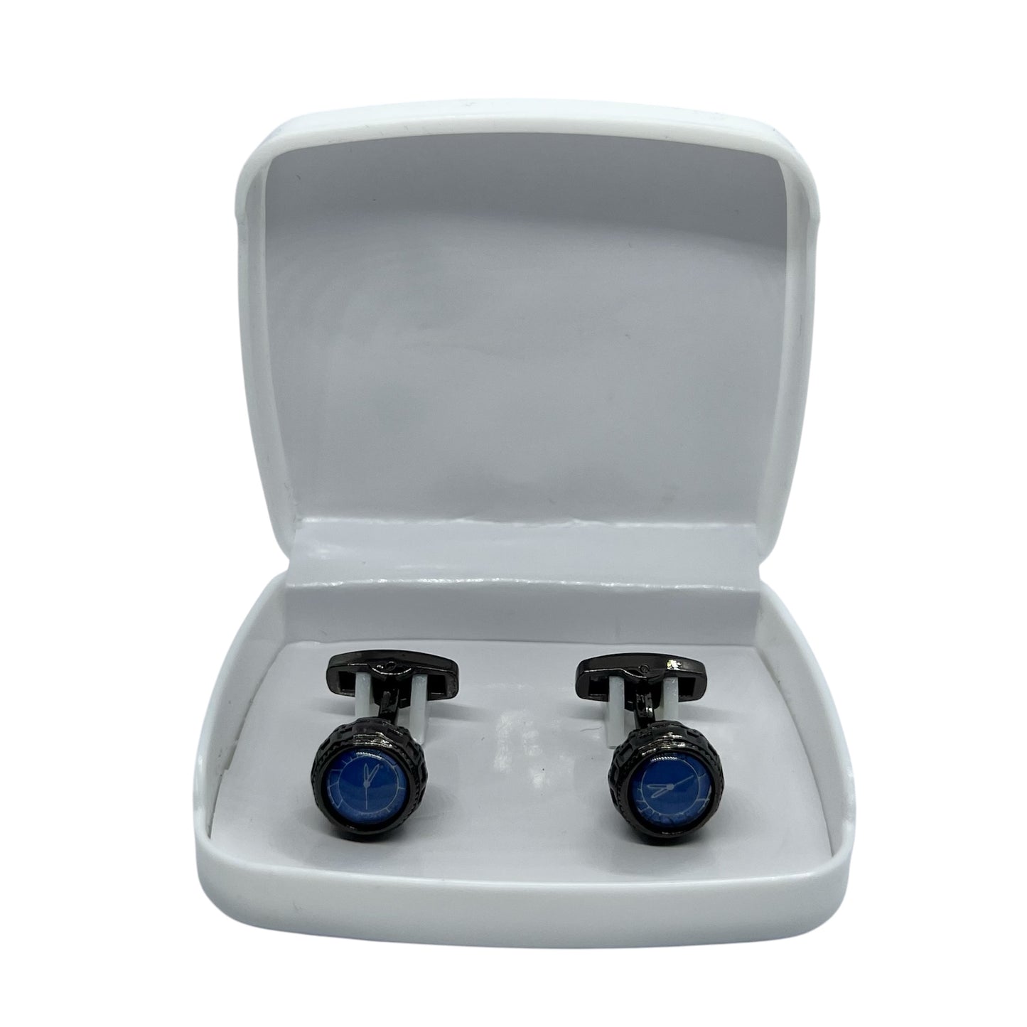 Blue Clock Grey Metallic Long Cufflinks