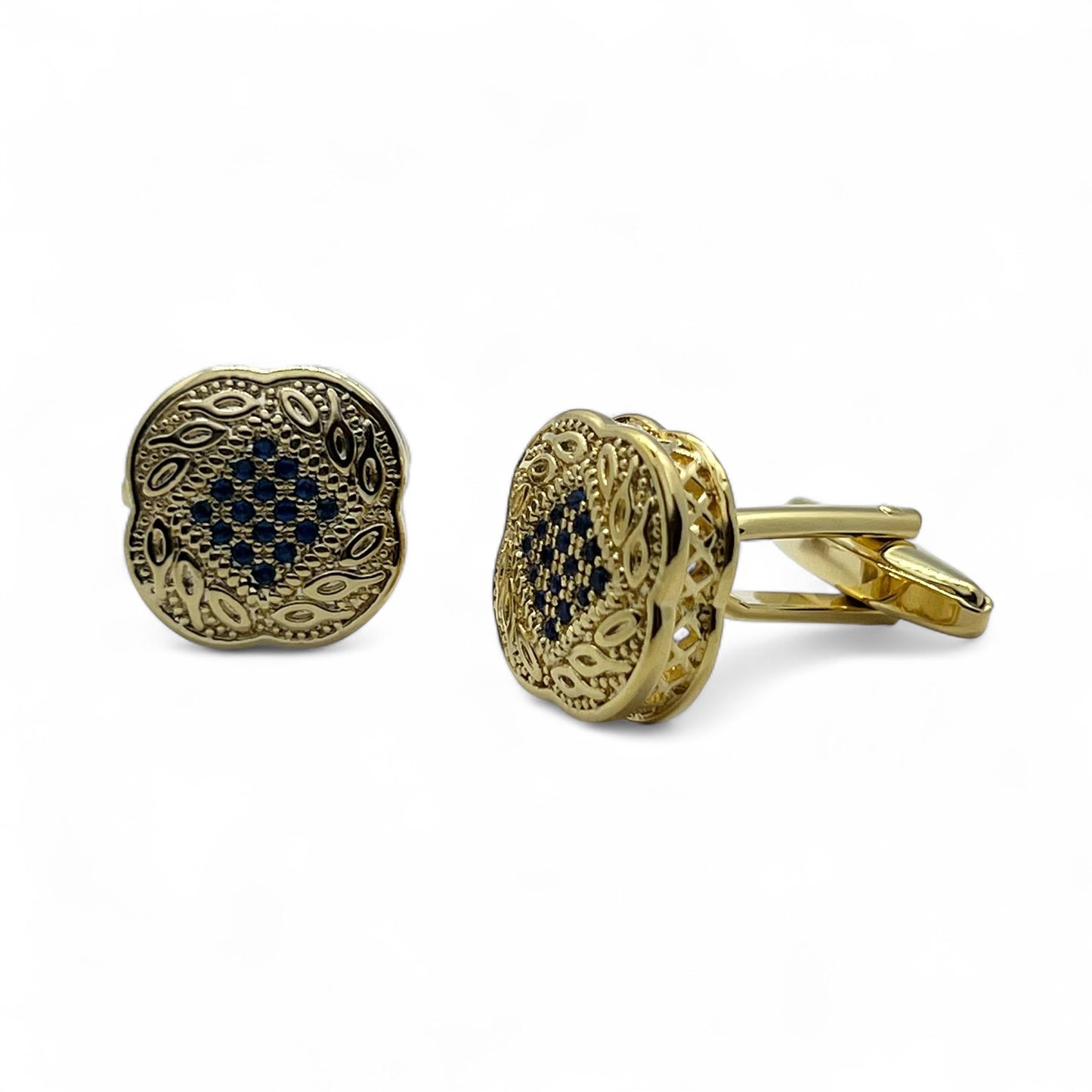 Classic Blue Zircon Flo Golden Cufflinks