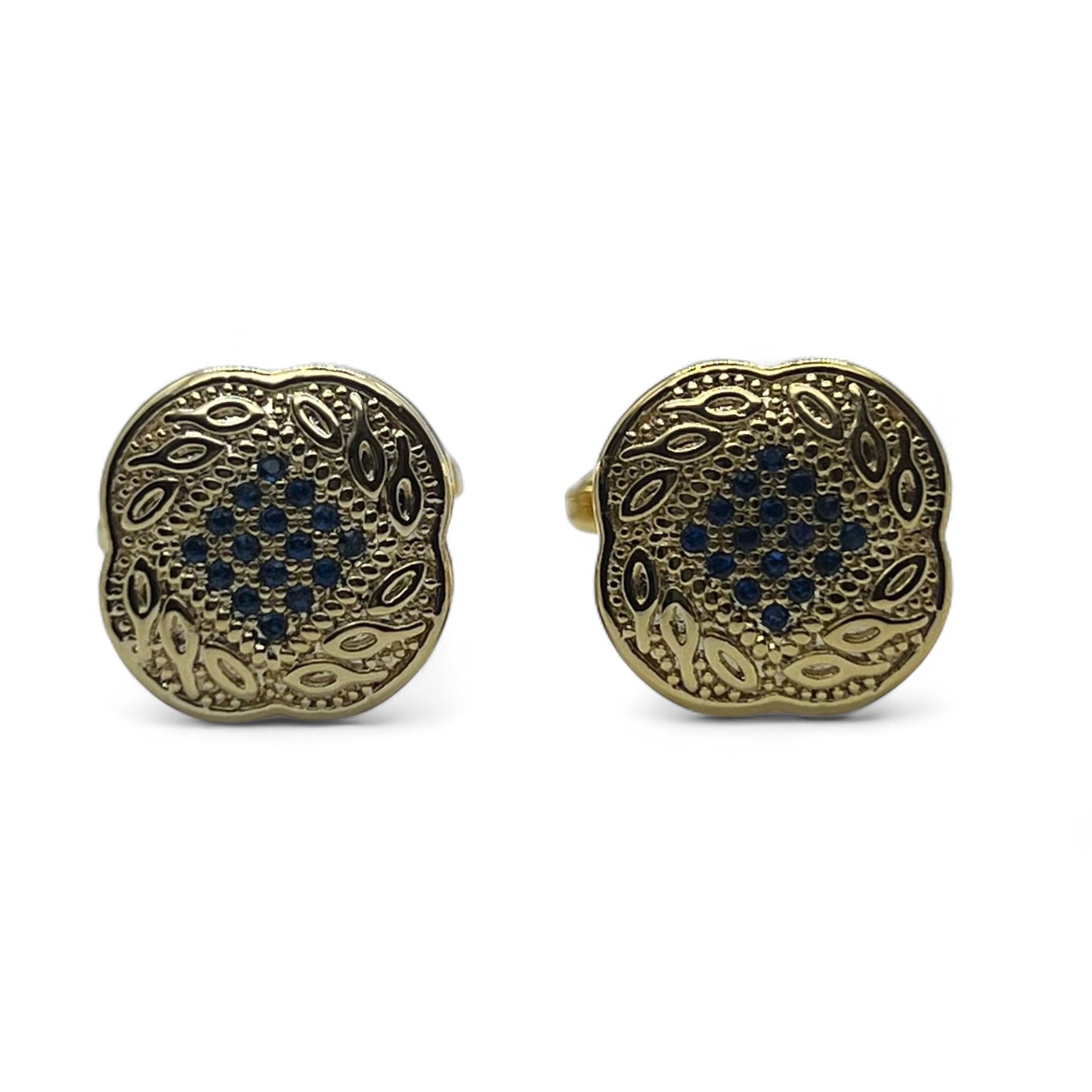 Classic Blue Zircon Flo Golden Cufflinks