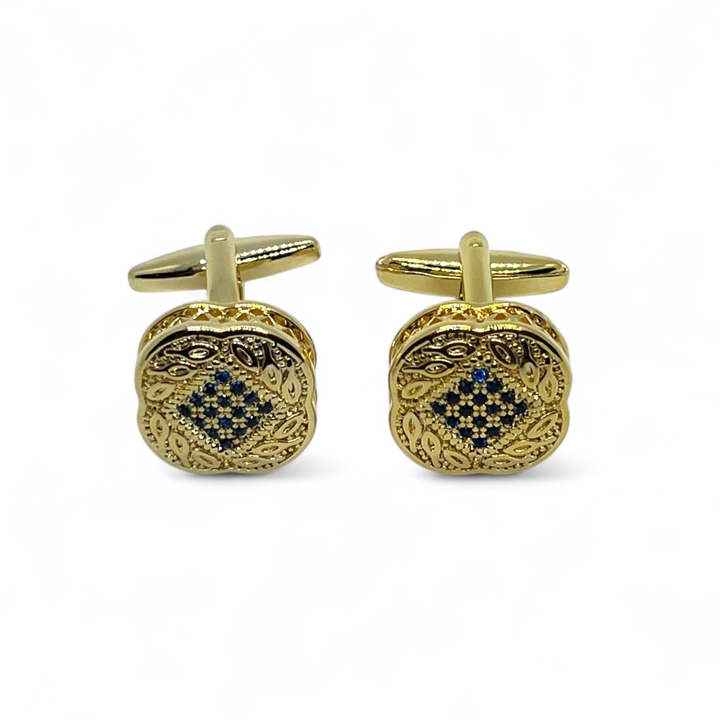 Classic Blue Zircon Flo Golden Cufflinks