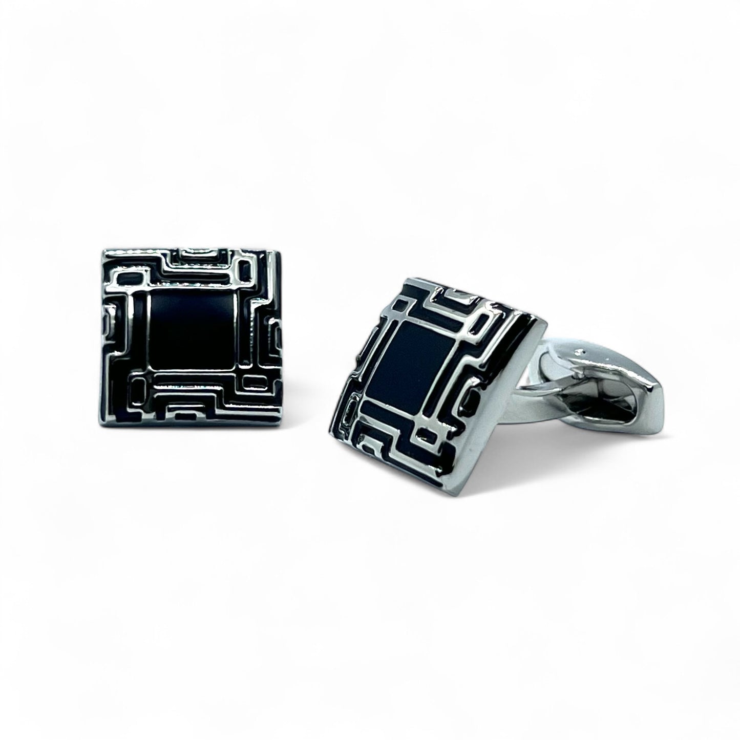 Black Retro Silver Cufflinks