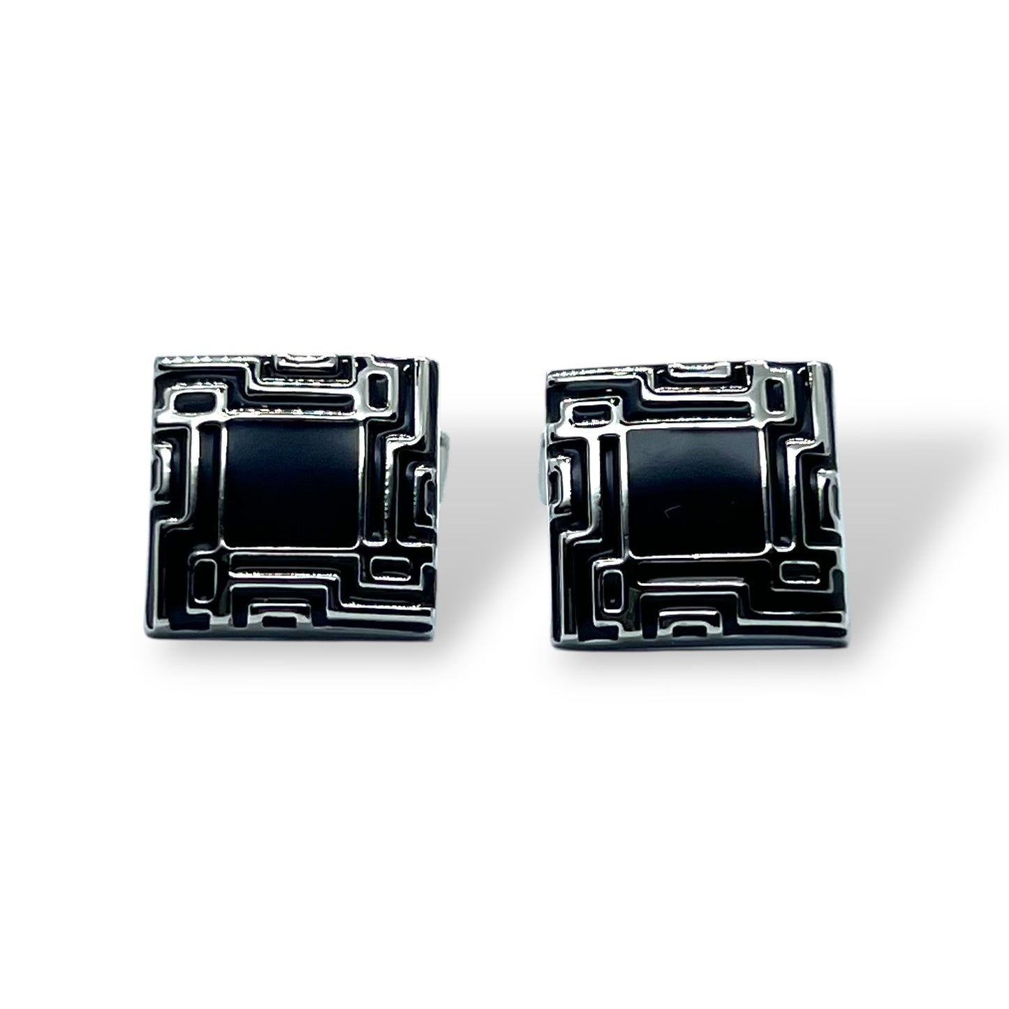 Black Retro Silver Cufflinks