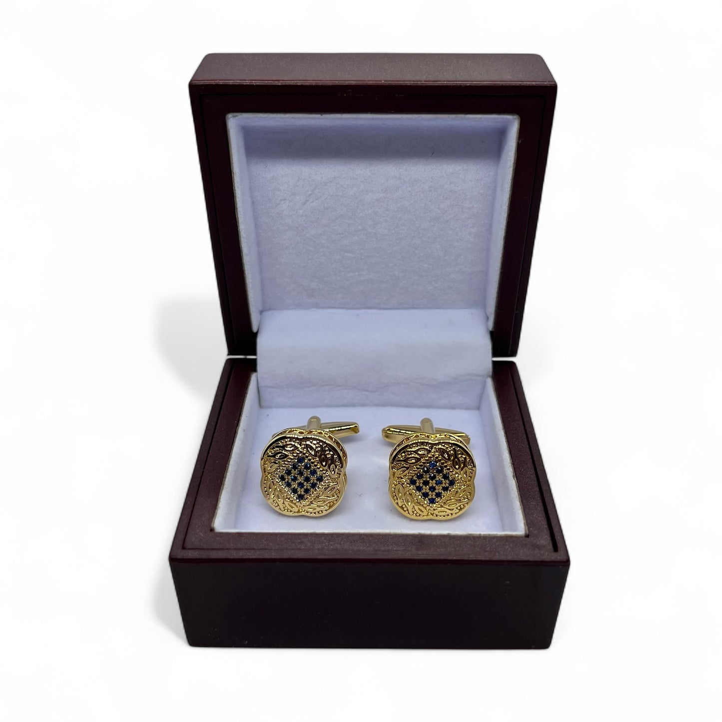 Classic Blue Zircon Flo Golden Cufflinks