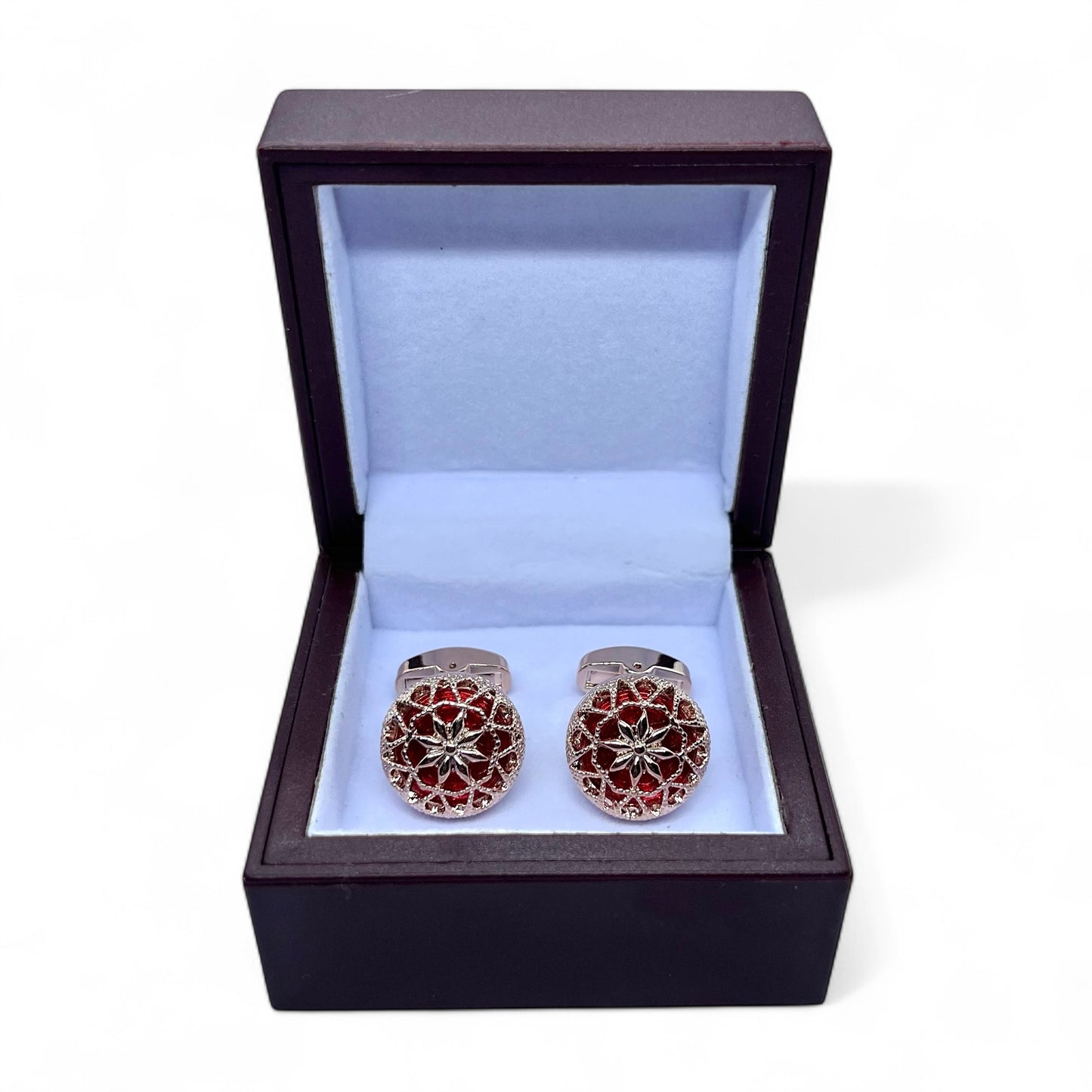 Vintage Hollow Red Resin Rose Gold Cufflinks